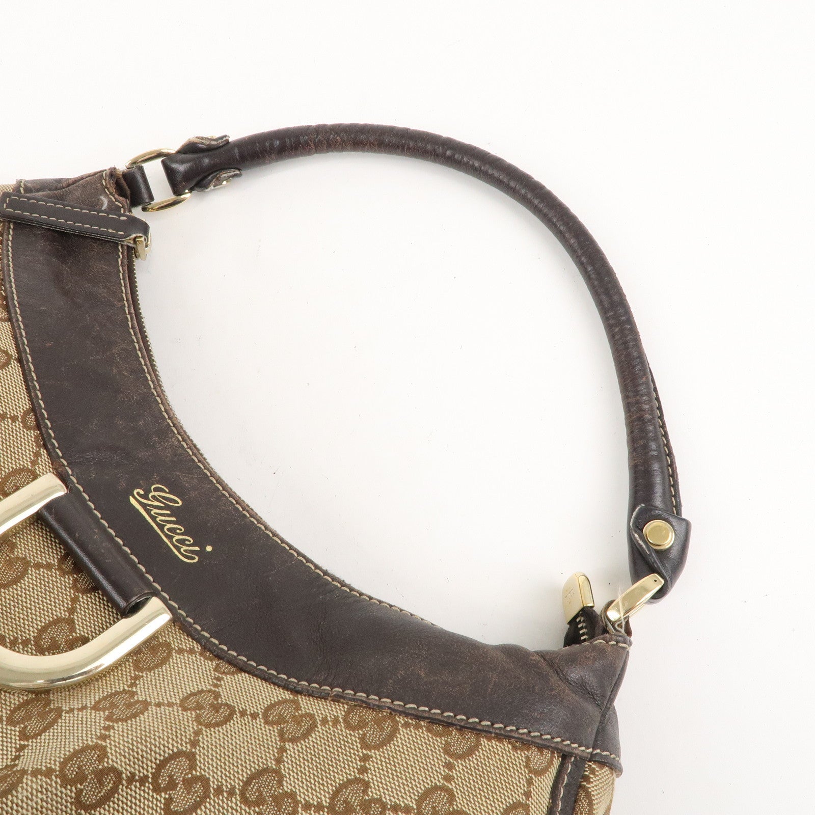 GUCCI Abbey GG Canvas Leather Shoulder Bag Beige Gold 189833