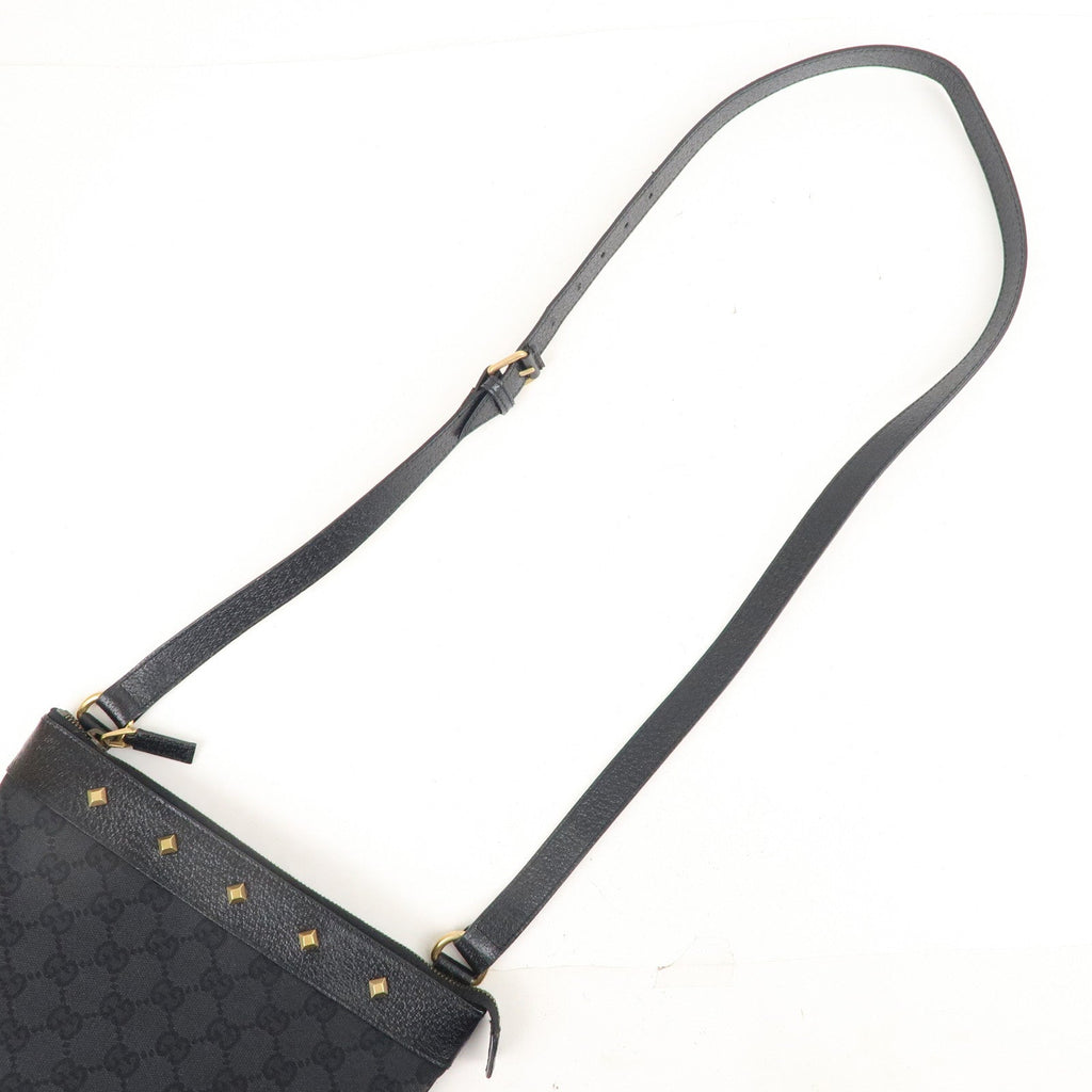 GUCCI GG Canvas Leather Studs Shoulder Bag Black 120893