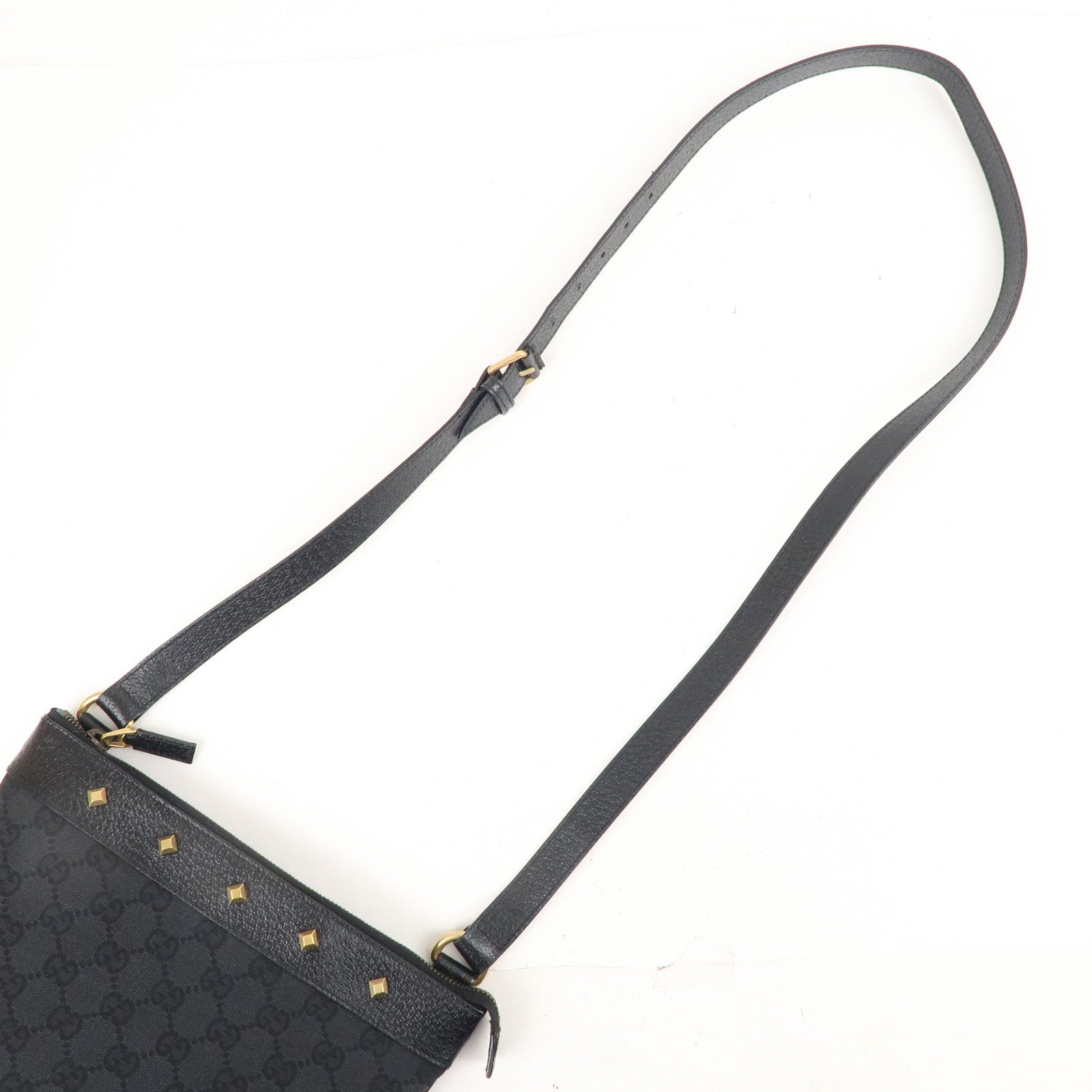 GUCCI GG Canvas Leather Studs Shoulder Bag Black 120893