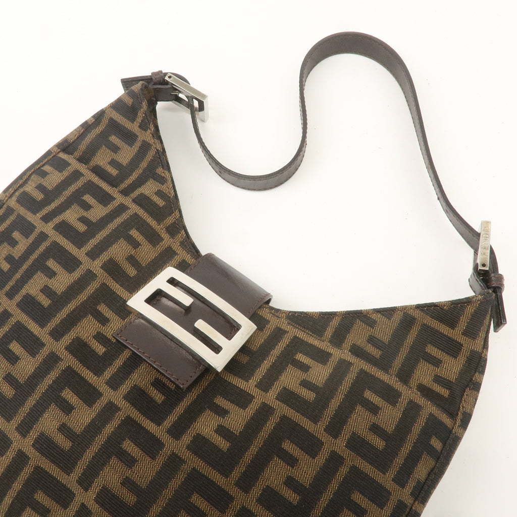 FENDI Zucca Canvas Leather Shoulder Bag Brown Black 26569