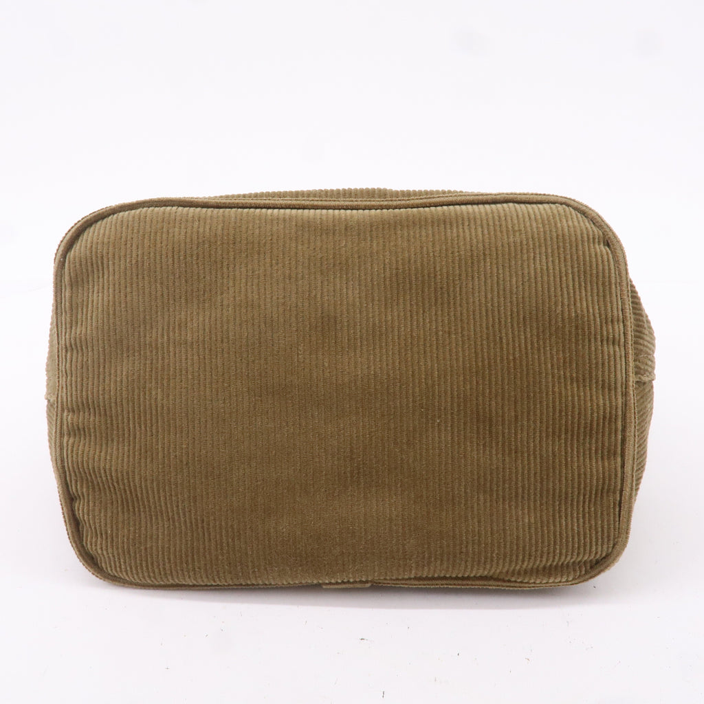 FENDI Corduroy Shoulder Bag Hand Bag Khaki Brown