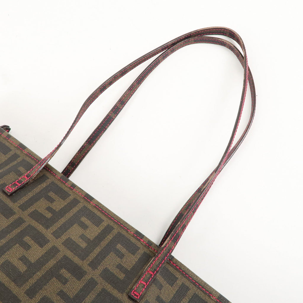 FENDI Zucca Logo Print PVC Tote Bag Brown Black Pink 8BH198