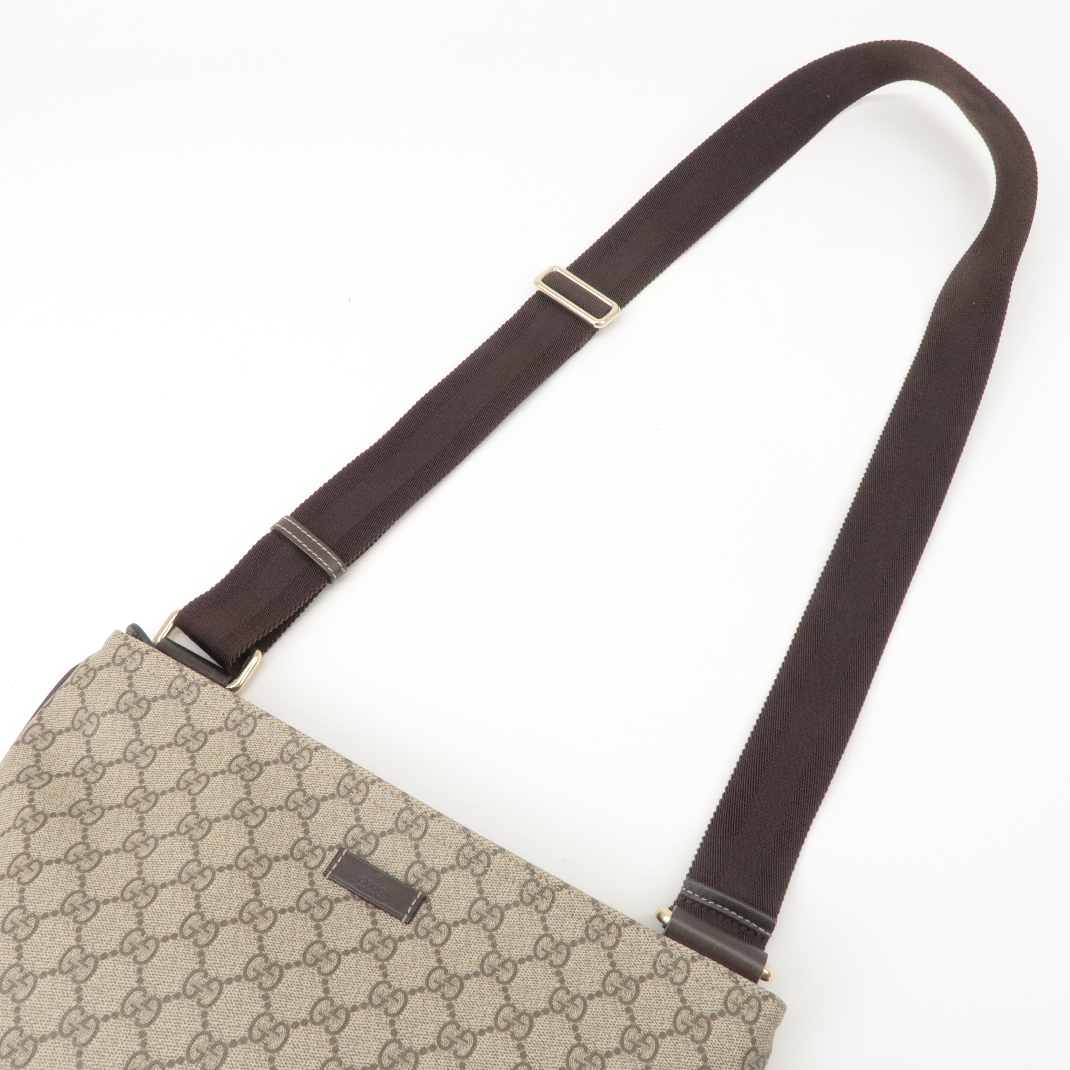 GUCCI GG Supreme Leather Shoulder Bag Beige Brown 201446