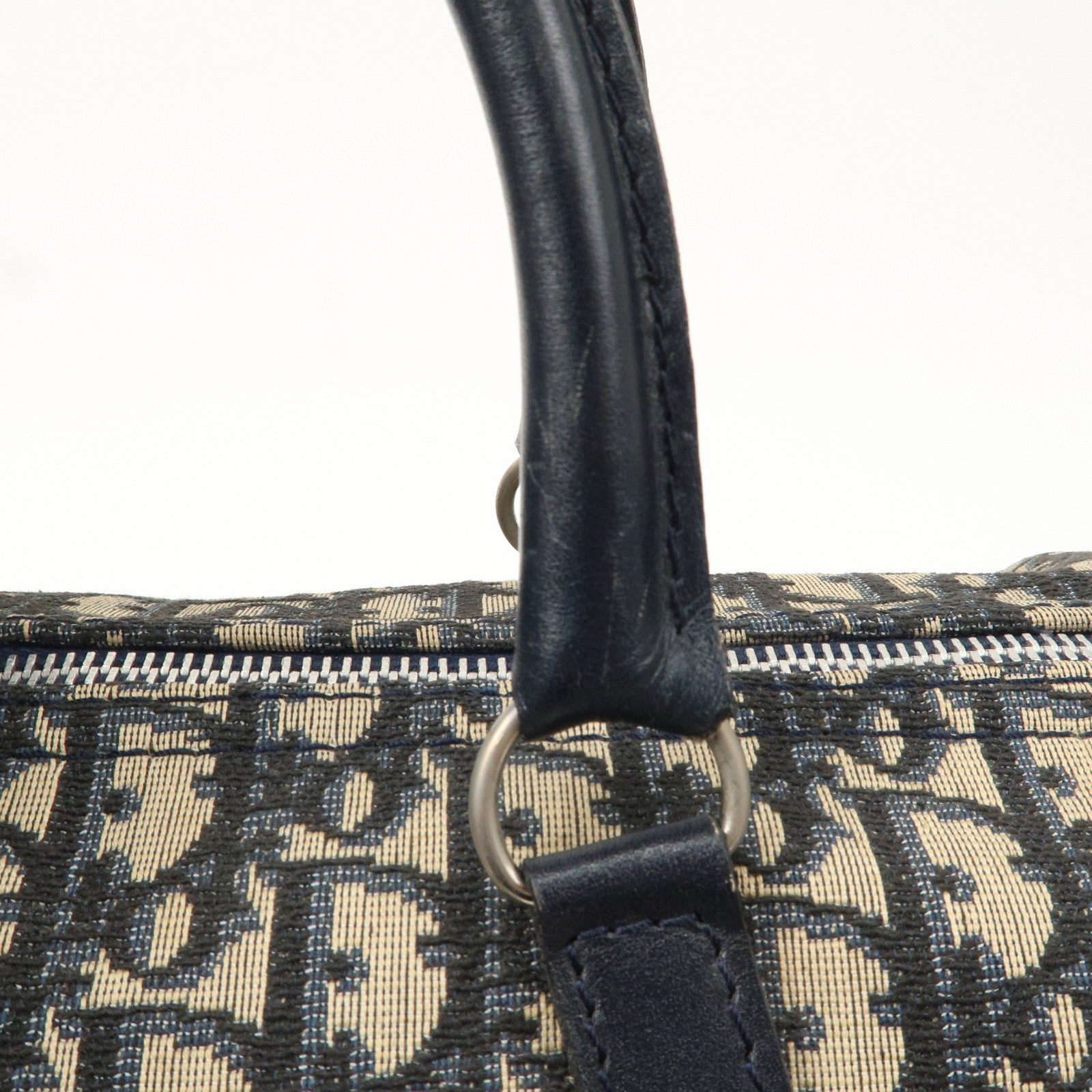 Christian Dior Trotter Canvas Leather Boston Bag Navy