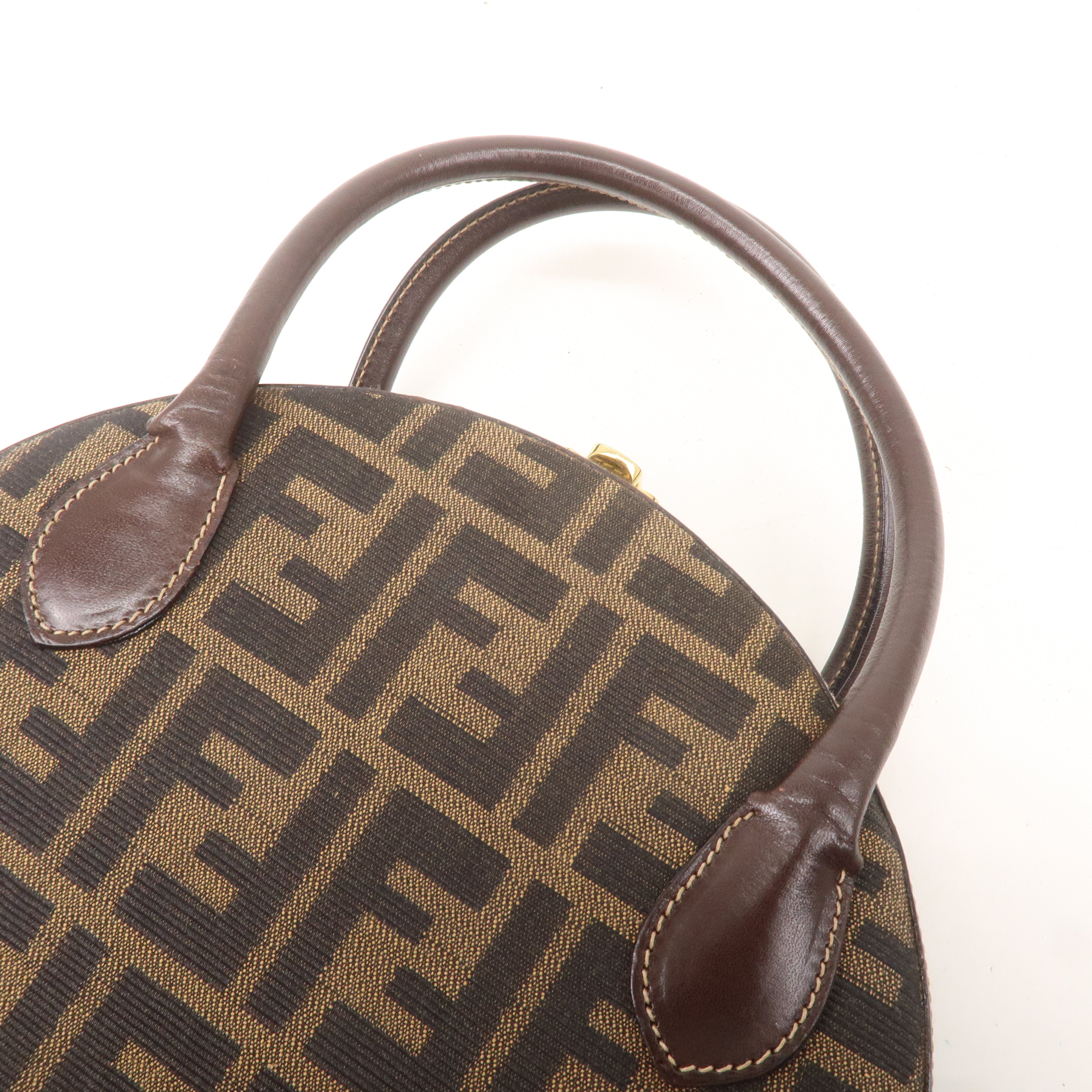 FENDI Zucca Canvas Leather 2WAY Handbag Shoulder Bag