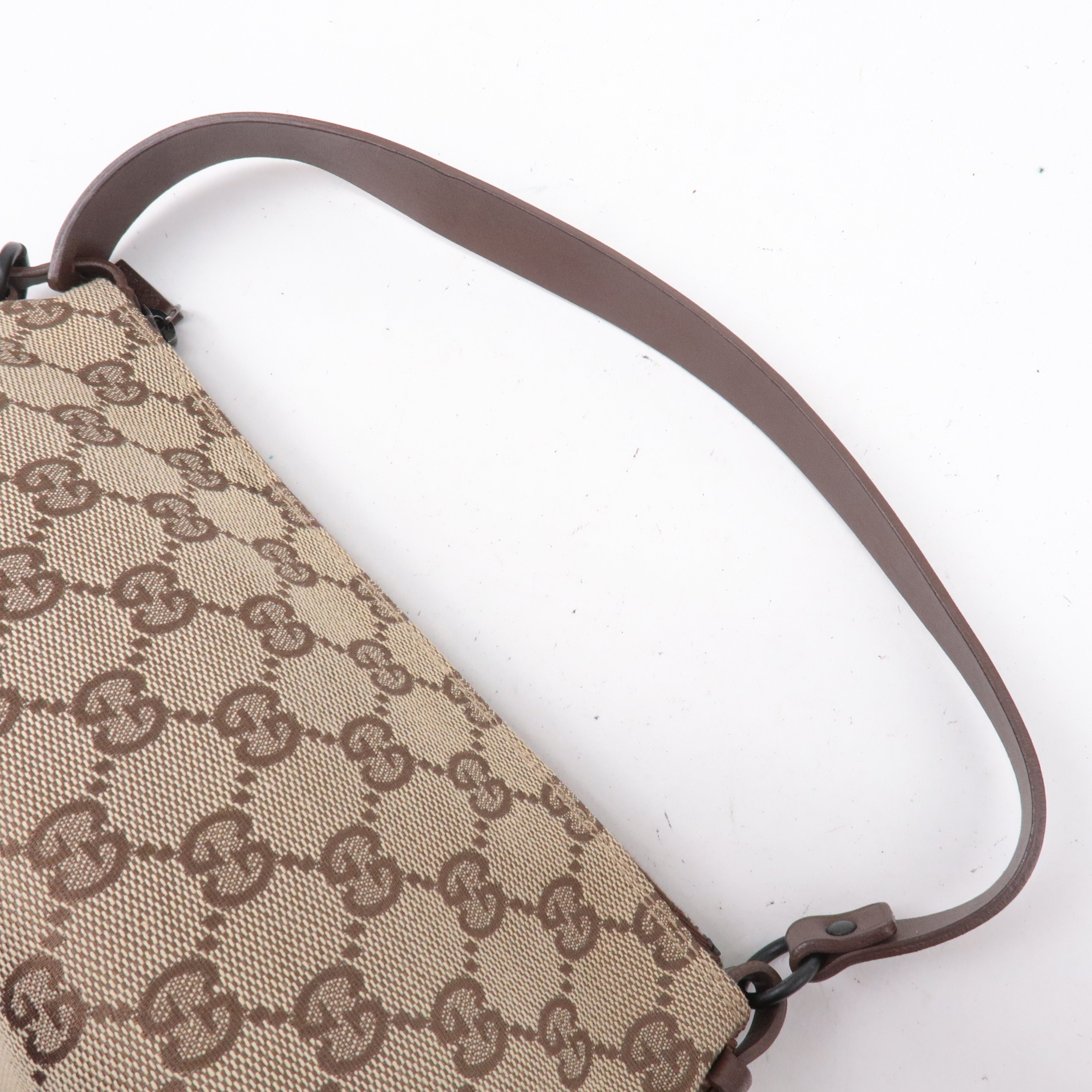 GUCCI GG Canvas Leather Hand Bag Pouch Beige Brown 103399