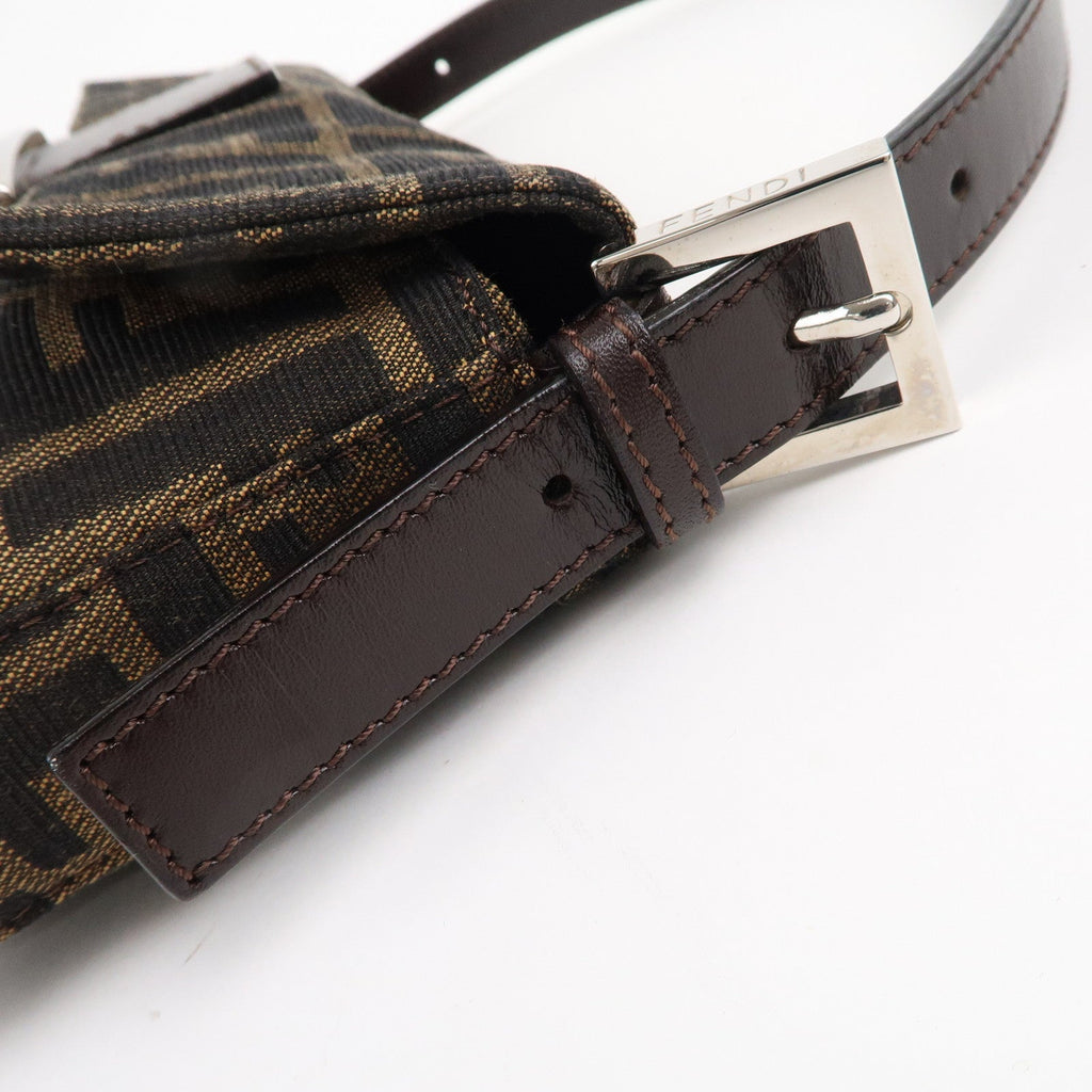 FENDI Mamma Baguette Canvas Leather Shoulder Bag Brown Black 26424