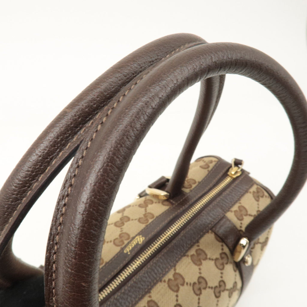 GUCCI Abbey GG Canvas Leather Boston Bag Beige Brown 130942
