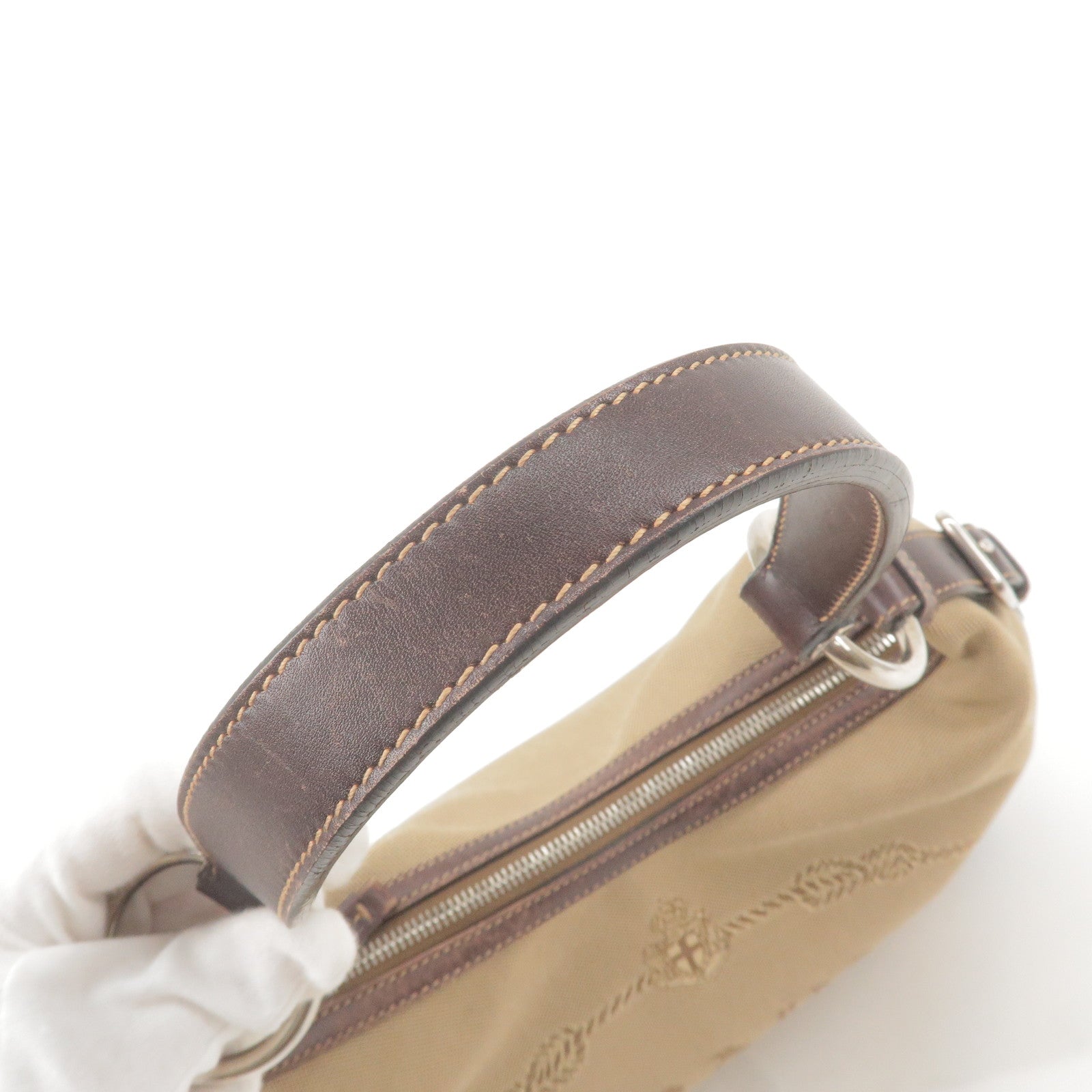 Prada Logo Jacquard Leather Shoulder Bag Beige Brown