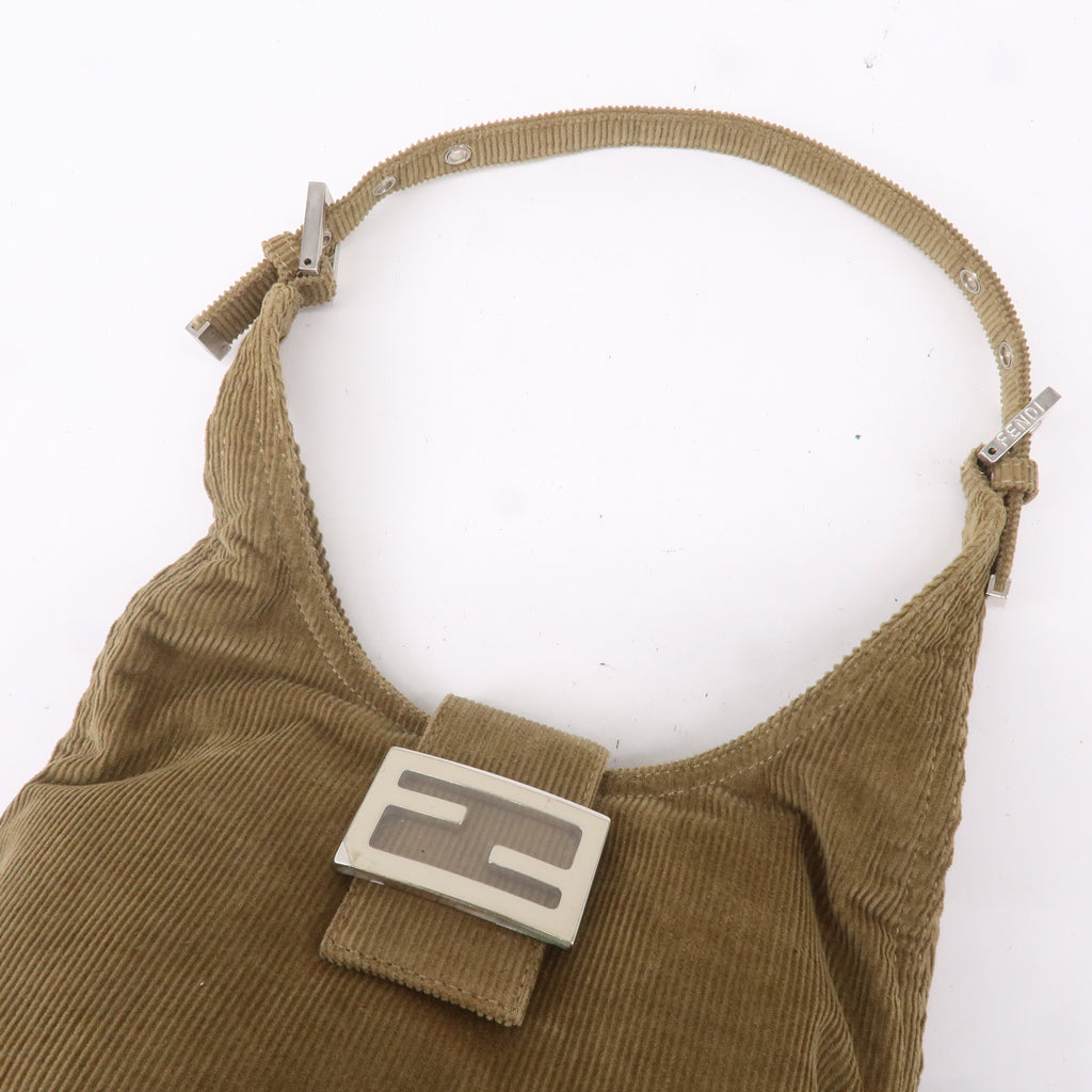 FENDI Corduroy Shoulder Bag Hand Bag Khaki Brown