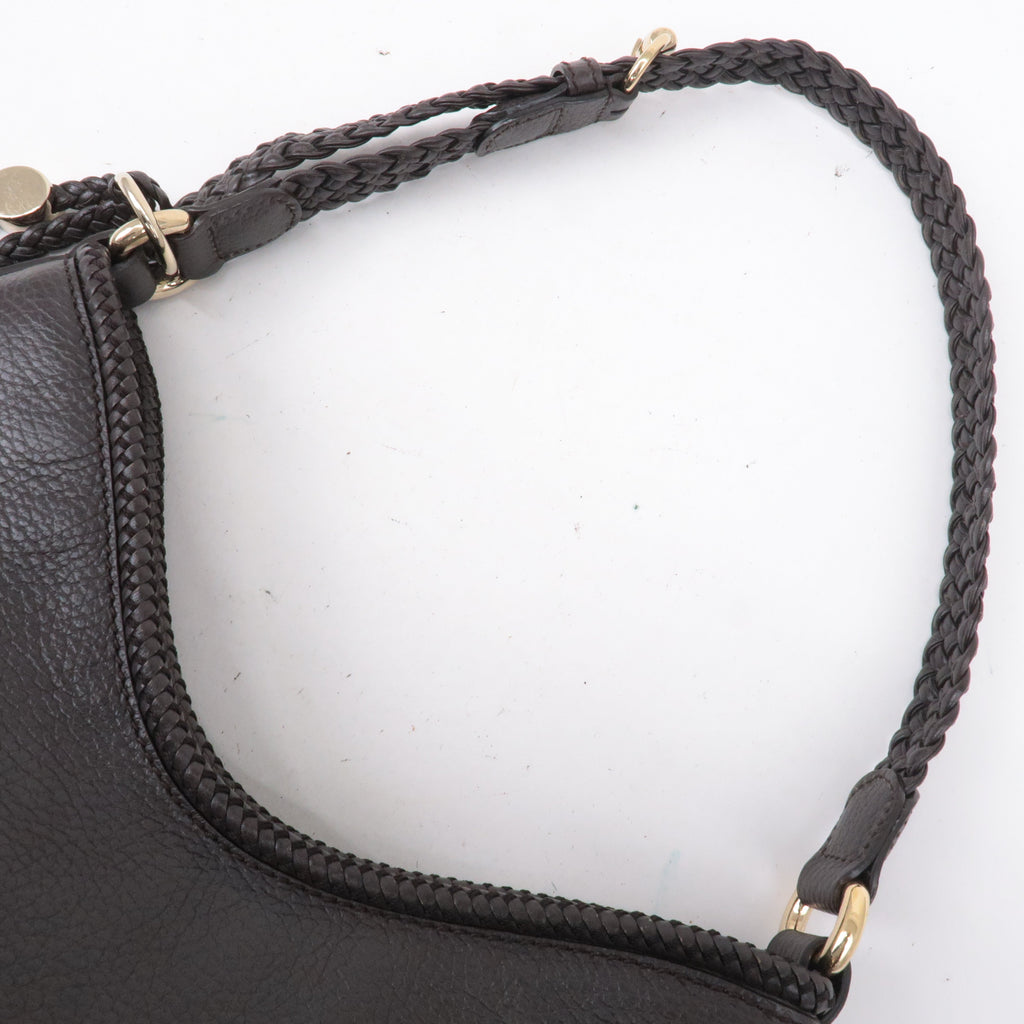 GUCCI Leather Shoulder Bag Hand Bag Dark Brown 336659