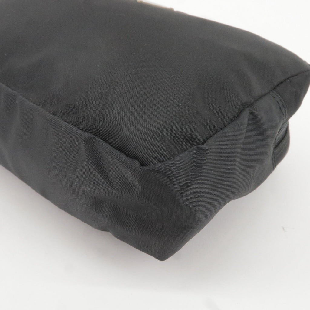 Prada Logo Nylon Leather Pouch Cosmetic Bag NERO Black MV348