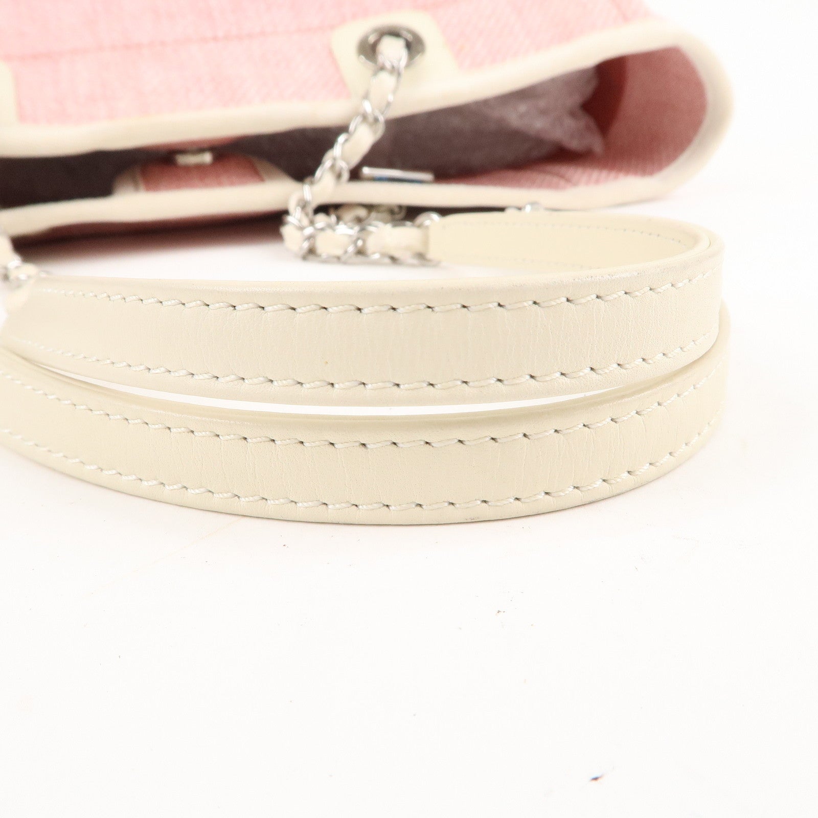 CHANEL Deauville MM Straw Leather Chain Tote Bag Pink A67001