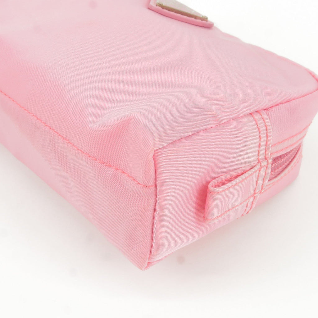 Prada Logo Nylon Leather Pouch Clutch Bag Pink MV340