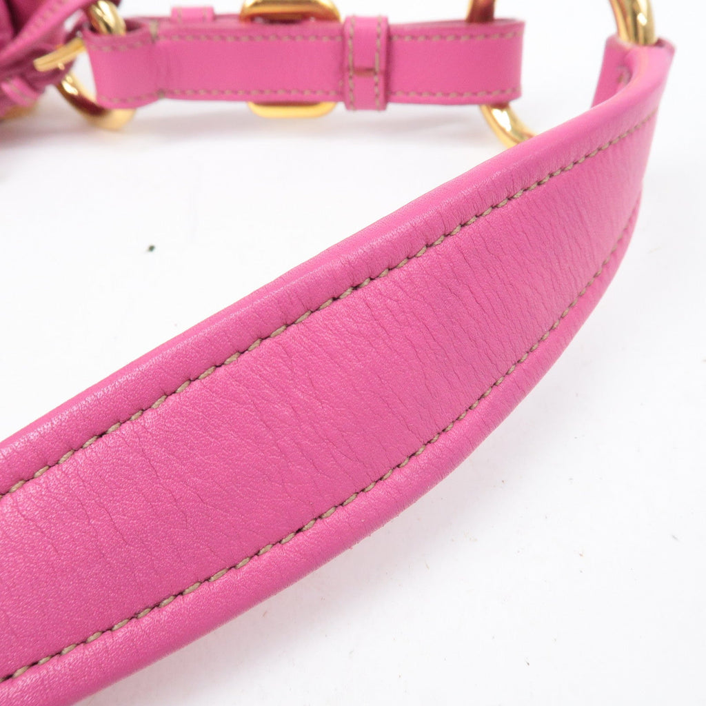 Prada Leather Shoulder Bag Hand Bag Pink Gold BR3795