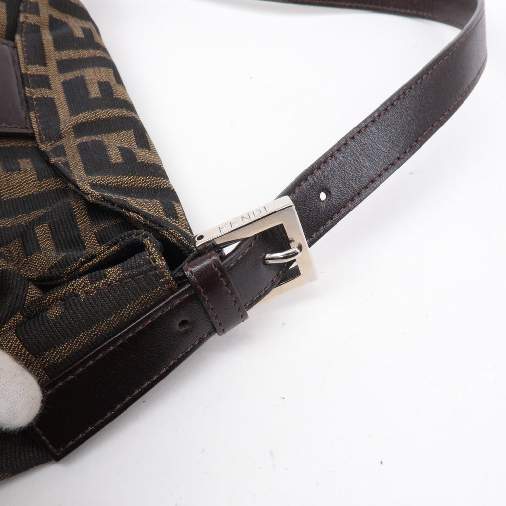 FENDI Zucca Canvas Leather Shoulder Bag Brown Black 26426