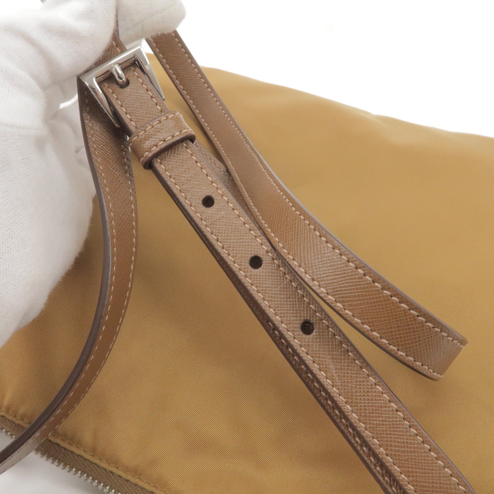 Prada Logo Nylon Leather Shoulder Bag Crossbody Bag Brown