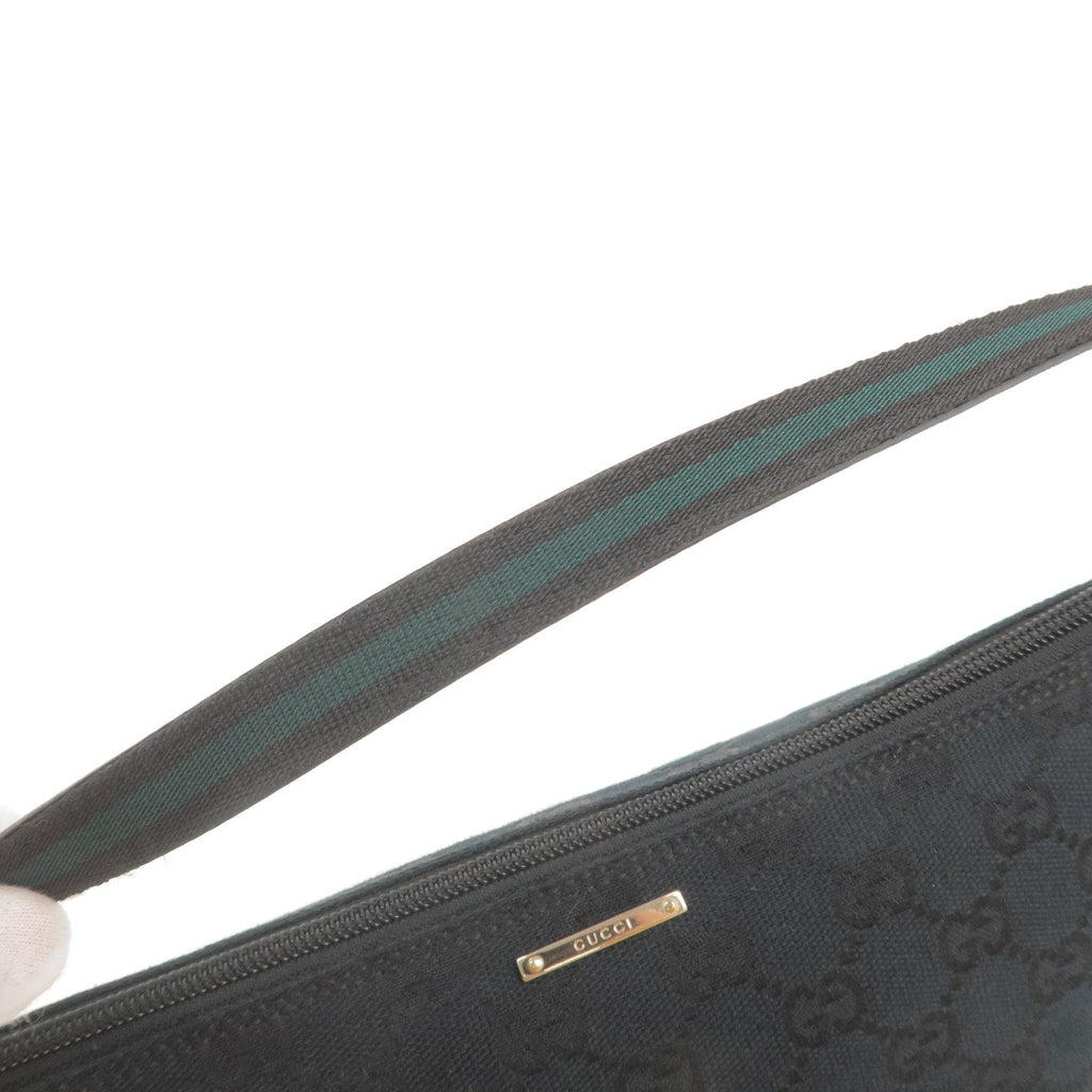GUCCI GG Canvas Leather Boat Bag Hand Bag Black 141809
