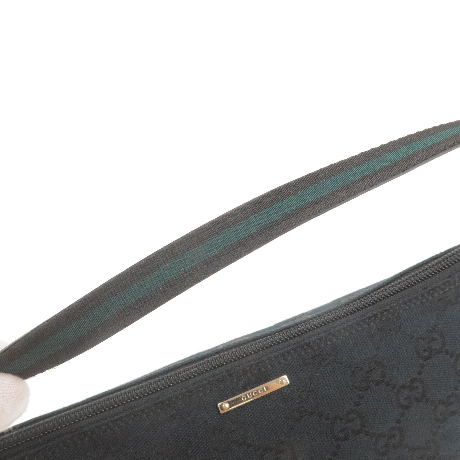 GUCCI GG Canvas Leather Boat Bag Hand Bag Black 141809