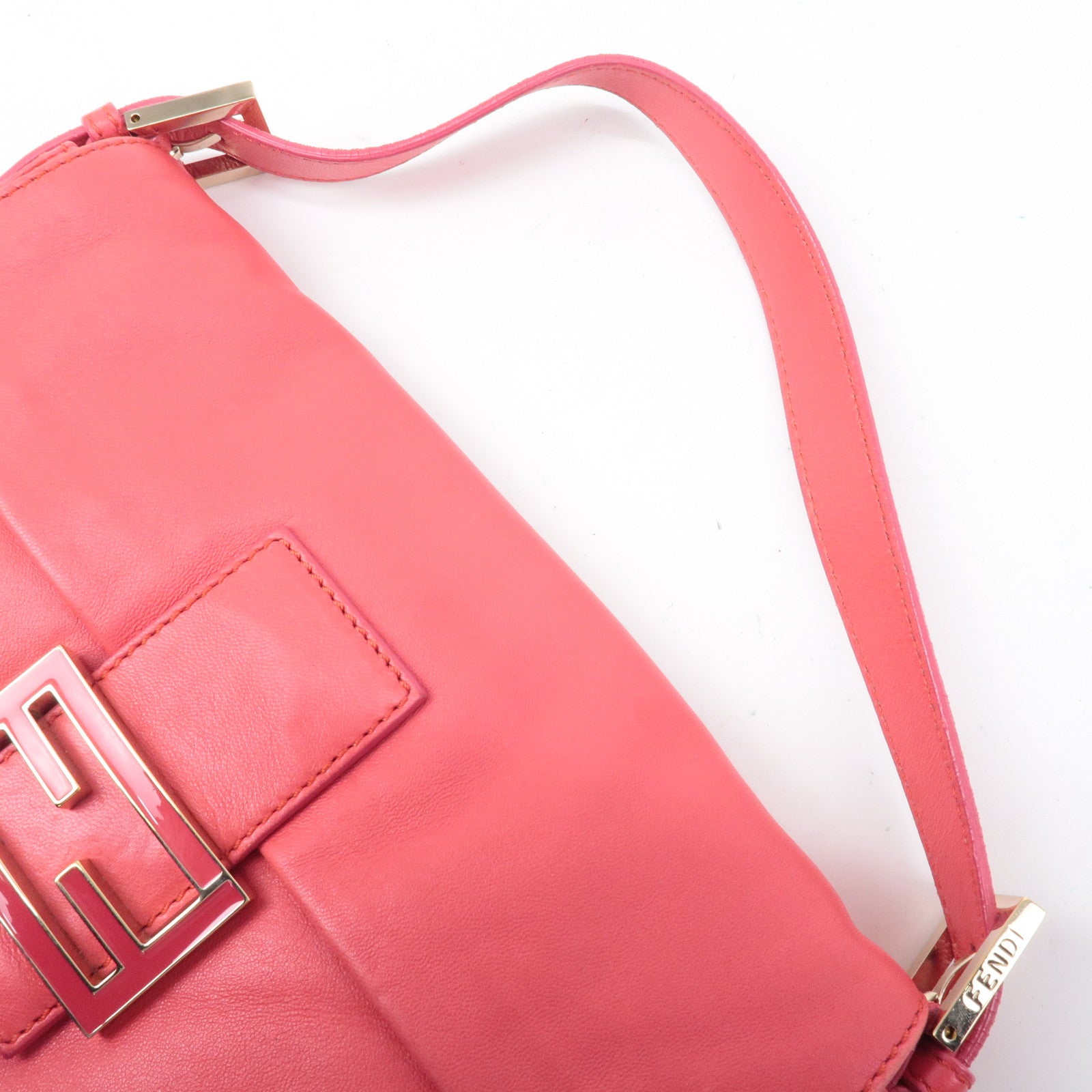 FENDI Mamma Baguette Leather Hand Bag Shoulder Bag Pink 8BR600