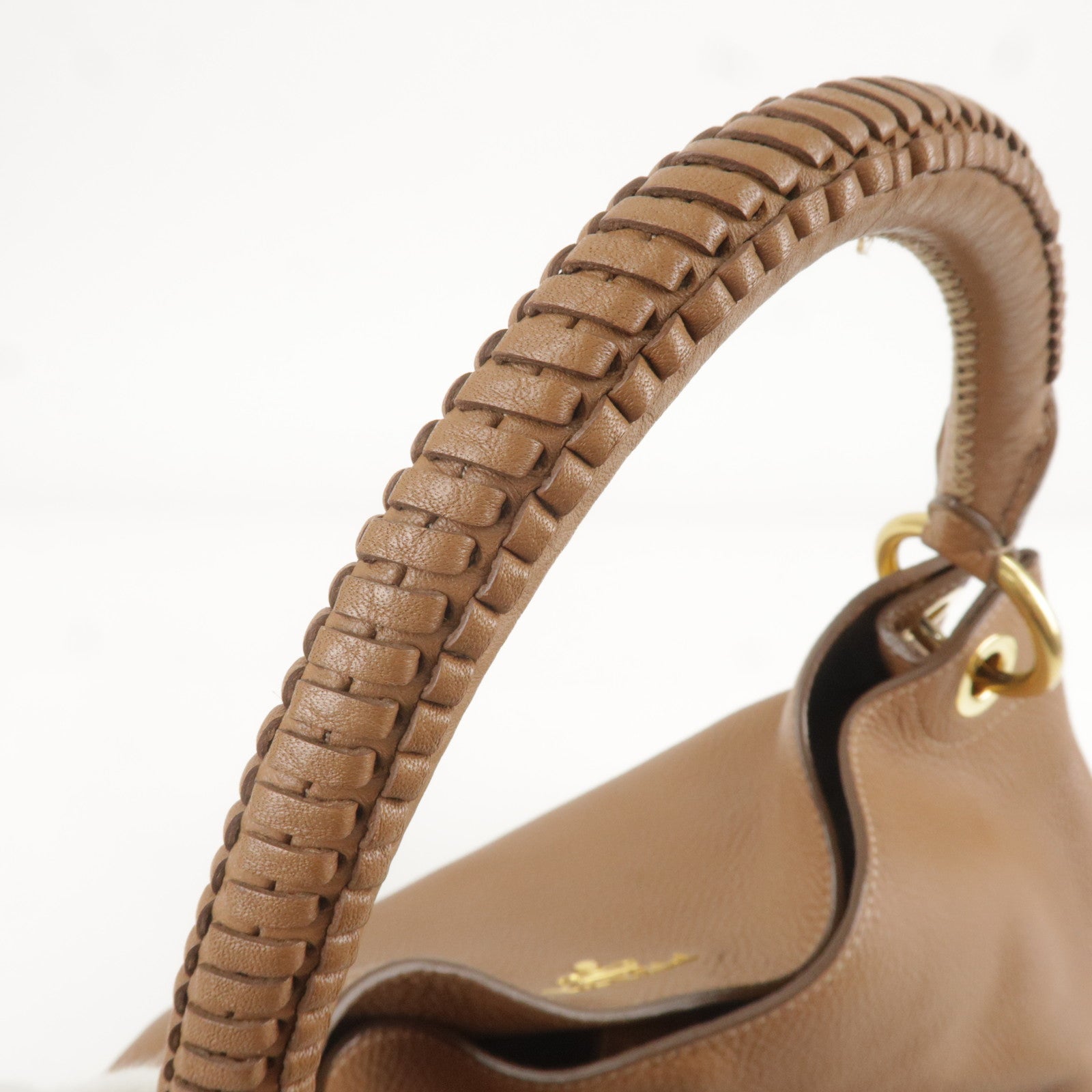 Prada Logo Leather One Shoulder Bag Brown BR4829