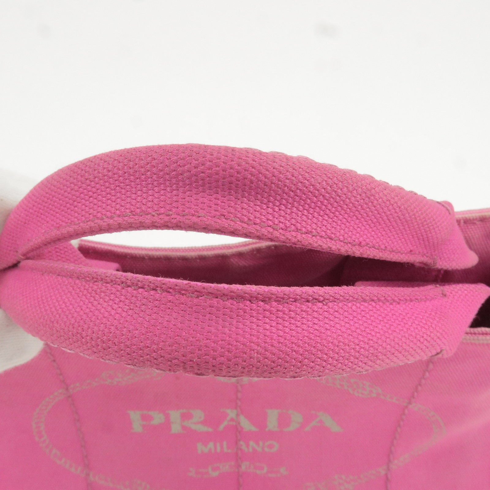 Prada Logo Canapa Mini Canvas Hand Bag Tote Bag Pink