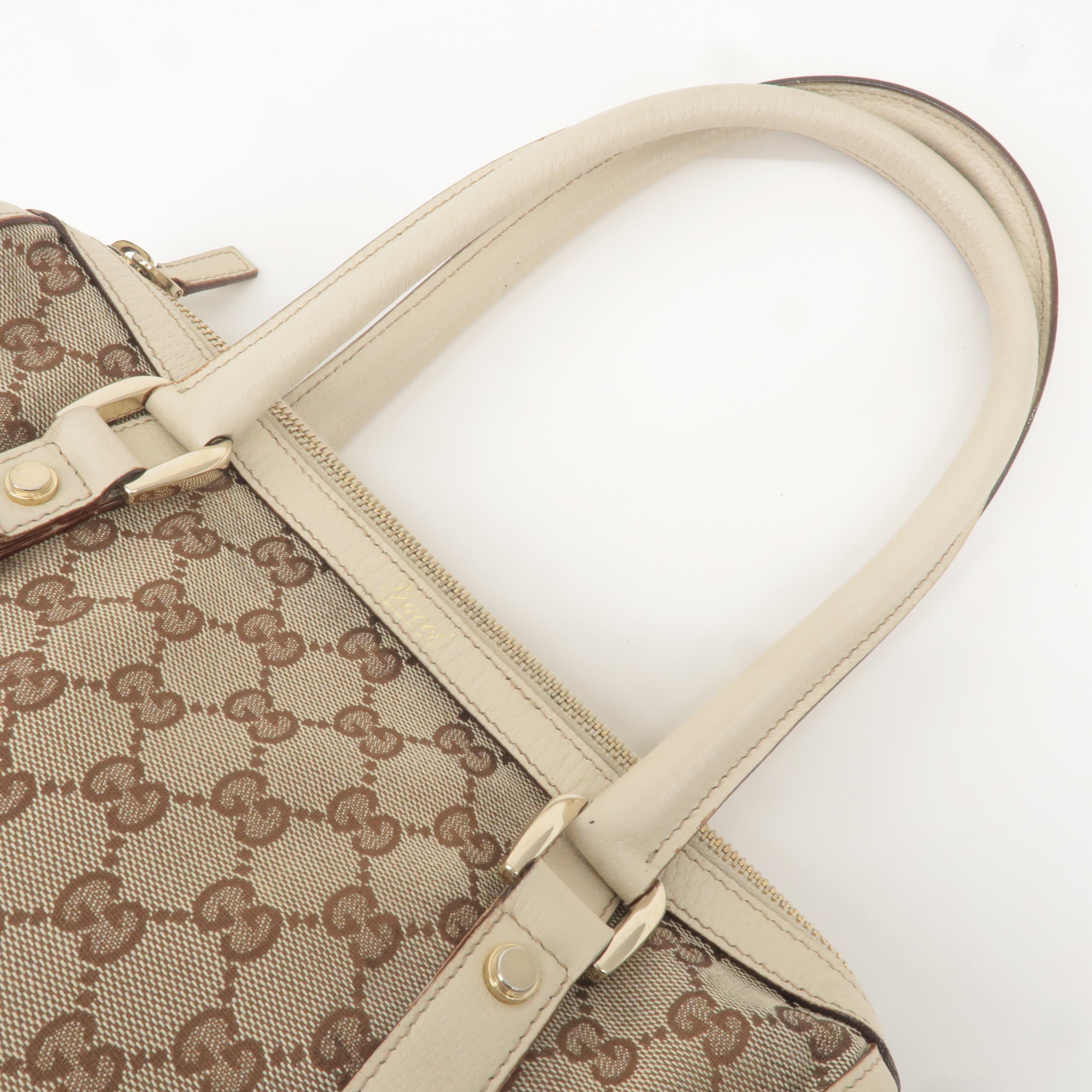 GUCCI Abbey GG Canvas Leather Boston Hand Bag Beige Ivory 130942