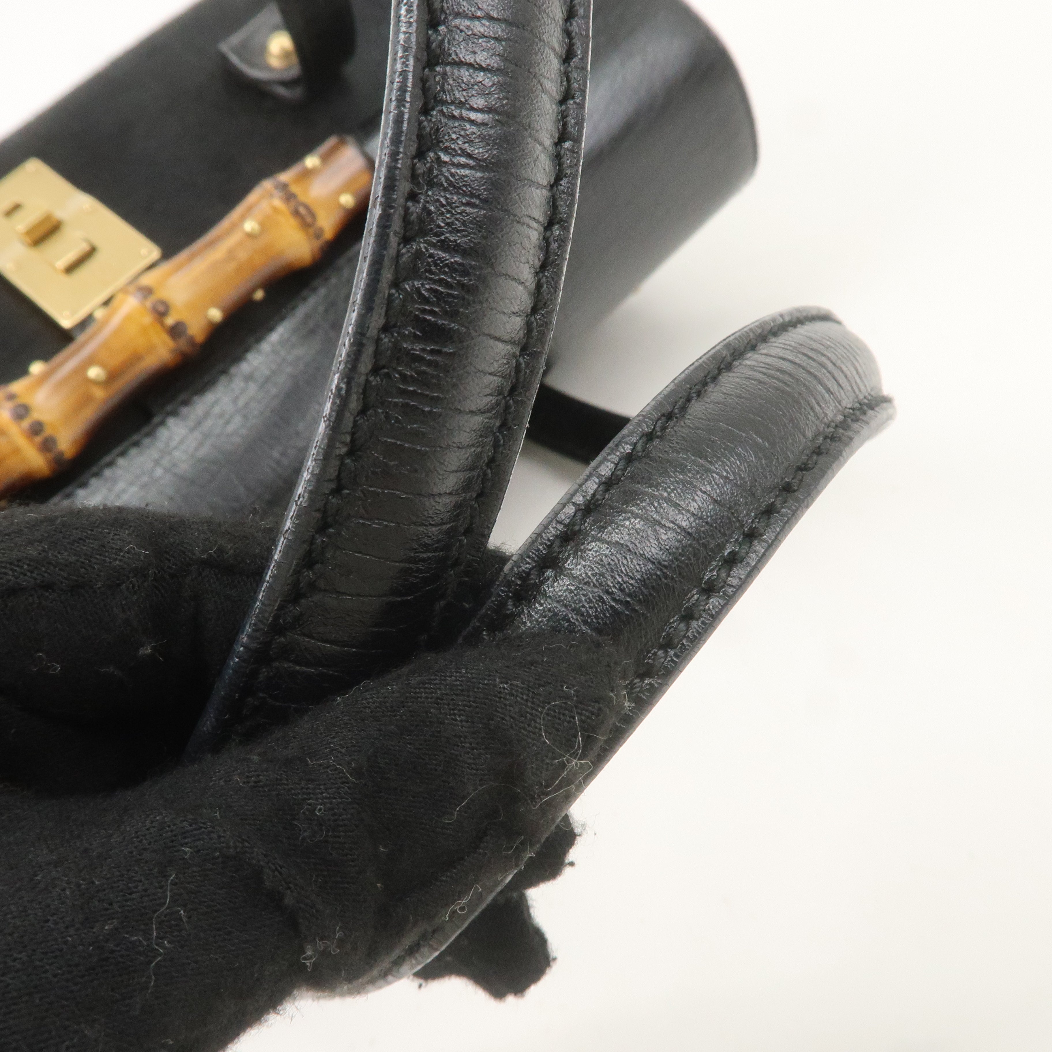 GUCCI Bamboo Leather Unborn Calf Boston Bag Black 114993