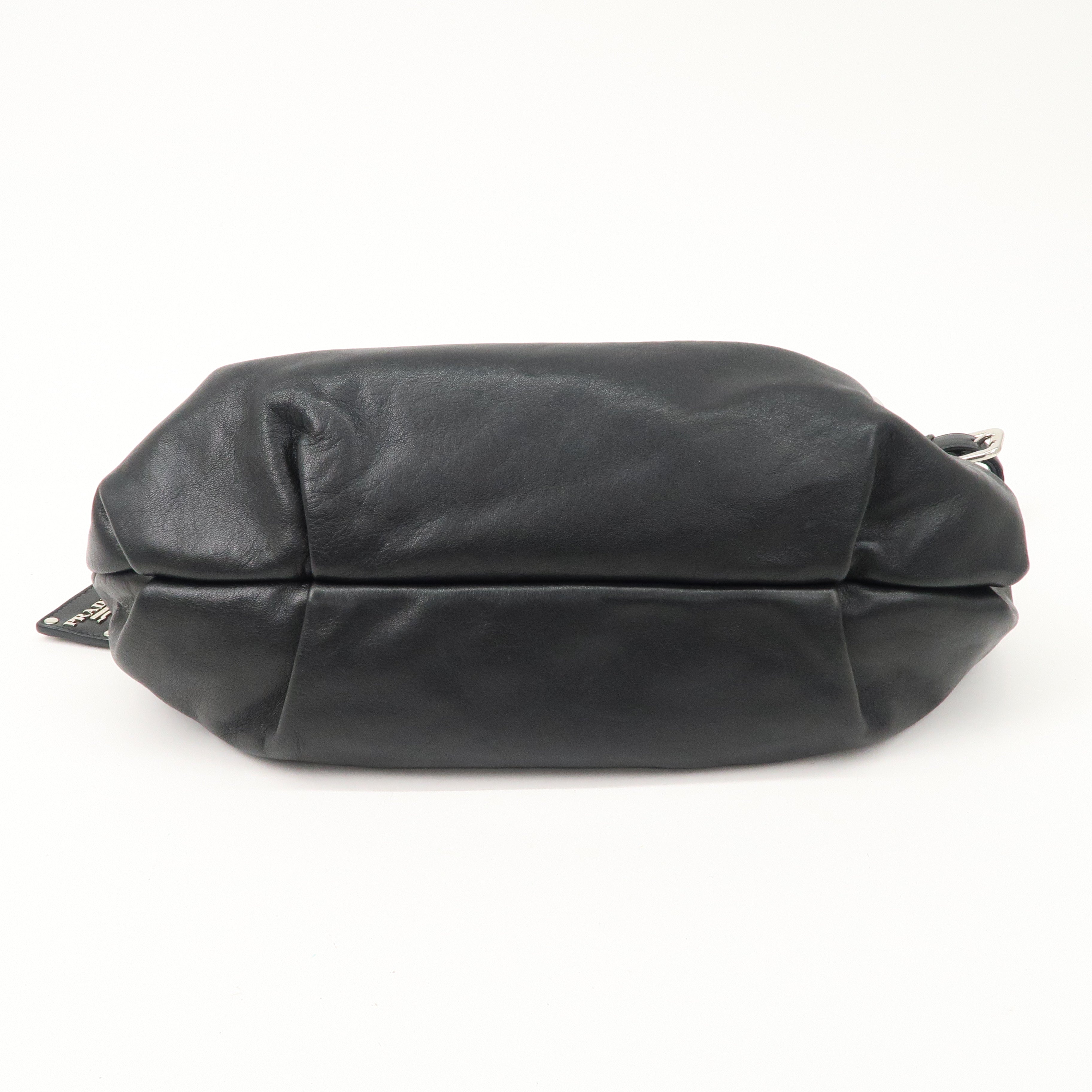 Prada Logo Leather Shoulder Bag Hand Bag Black BR3795