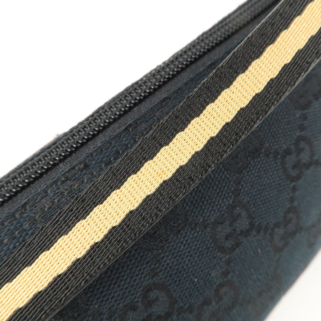 GUCCI Boat Bag Sherry GG Canvas Leather Pouch Black 141809