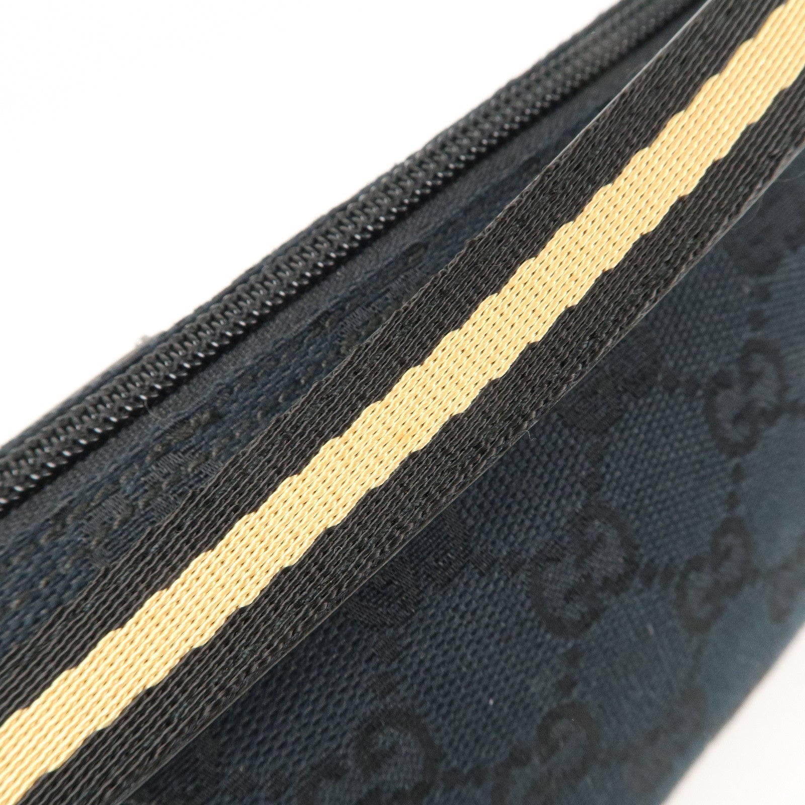 GUCCI Boat Bag Sherry GG Canvas Leather Pouch Black 141809