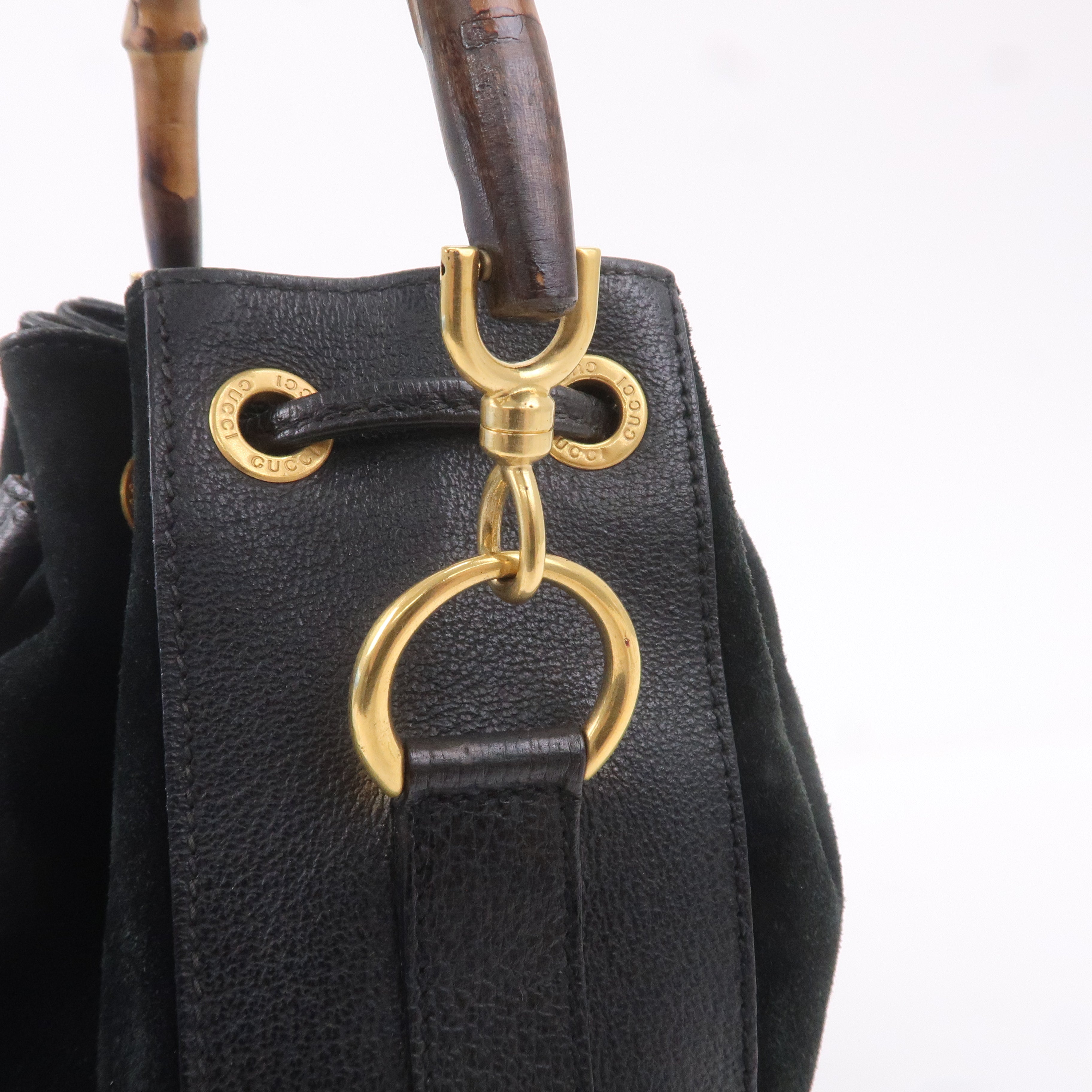 Gucci Bamboo Suede Leather Black 2WAY Bag 001.3754.1657