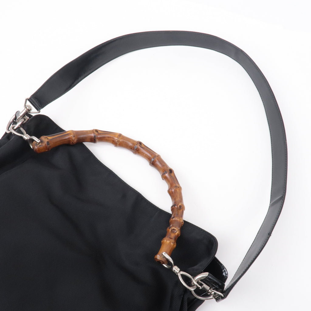 GUCCI Bamboo Nylon Patent Leather 2Way Shoulder Bag Black 001.1998