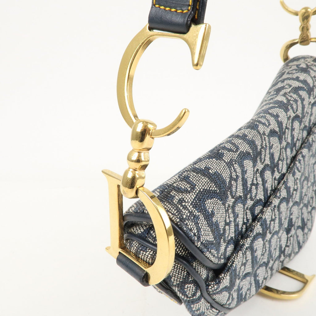 Christian Dior Saddle Bag Trotter Canvas Leather Shoulder Bag Navy
