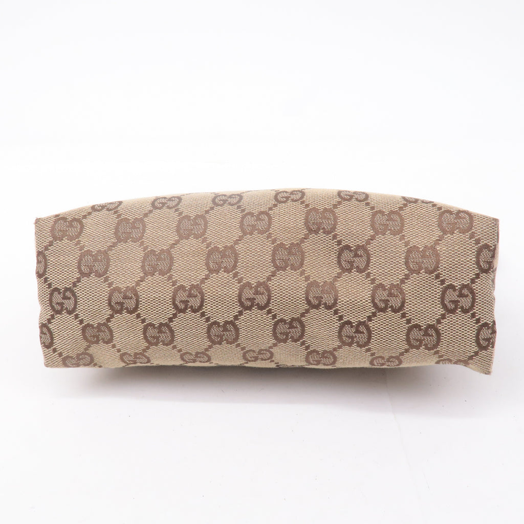 GUCCI GG Canvas Leather Hand Bag Pouch Beige Brown 103399