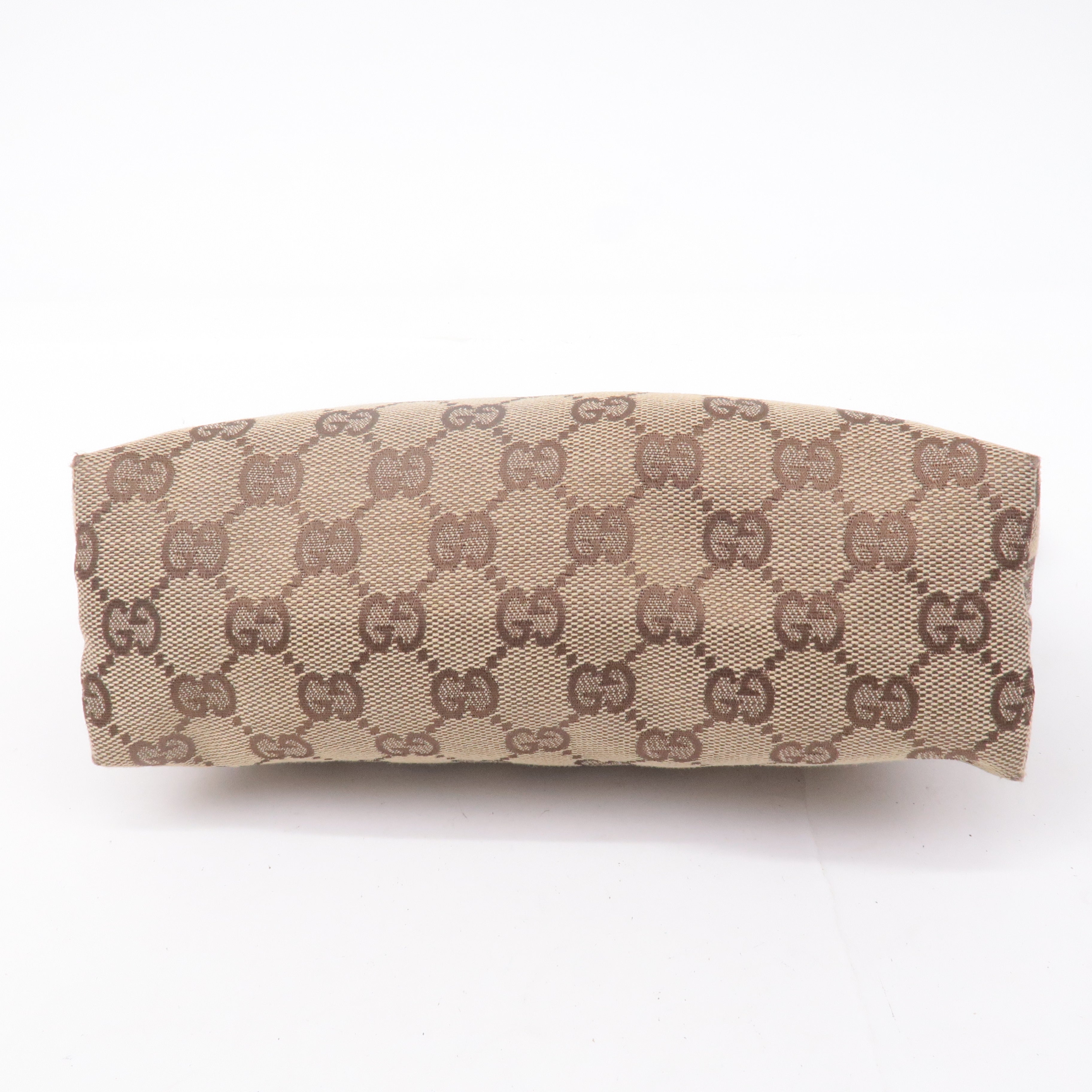 GUCCI GG Canvas Leather Hand Bag Pouch Beige Brown 103399