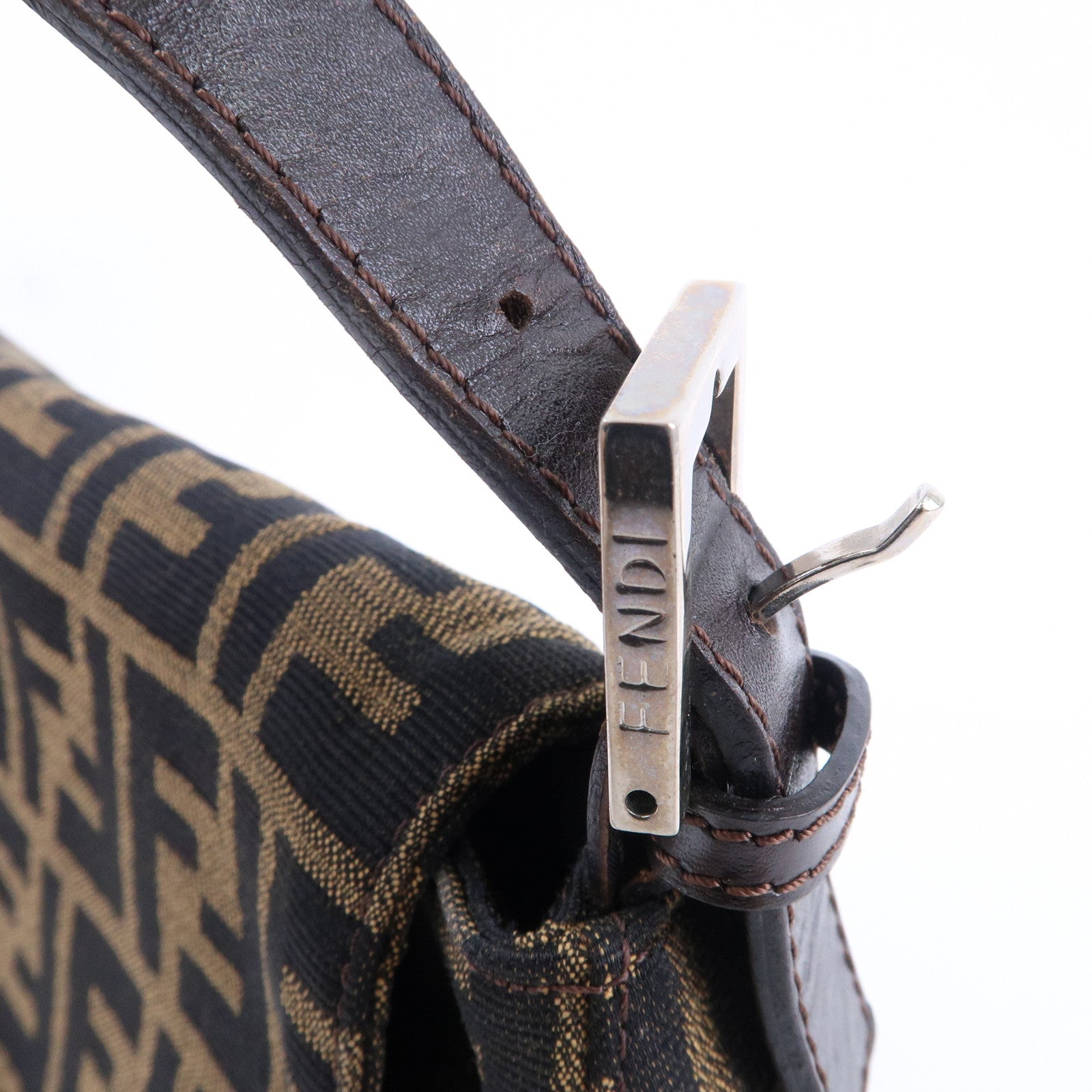 FENDI Zucca Mamma Baguette Canvas Leather Shoulder Bag 26325