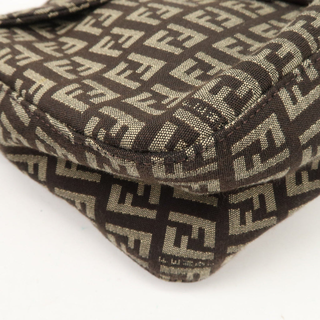 FENDI Zucchino Canvas Leather Shoulder Bag Brown Beige 8BR003