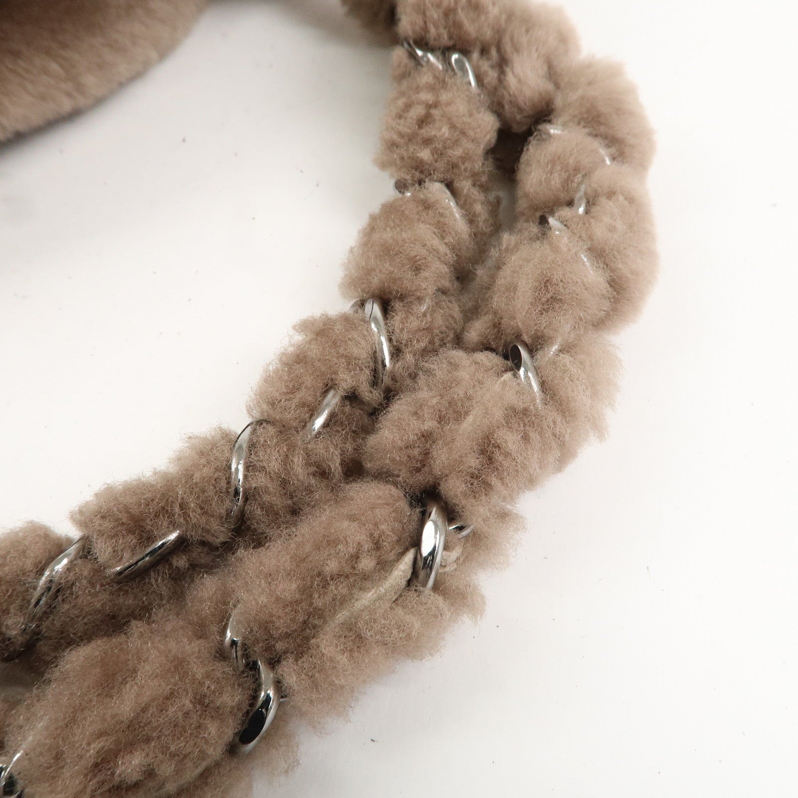 CHANEL Nubuck Fur Leather Shoulder Bag Hand Bag Beige