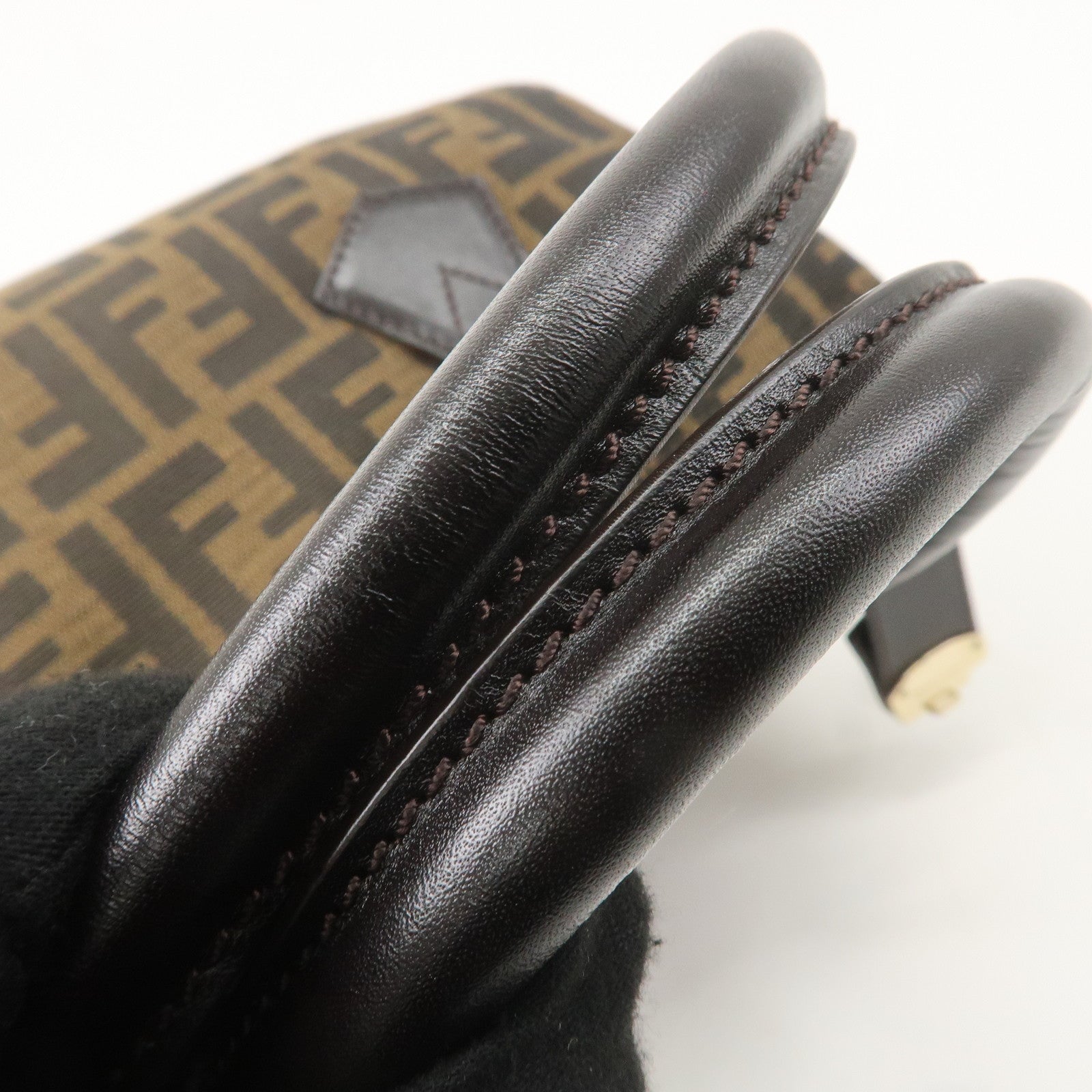 FENDI Zucca Canvas Leather Mini Boston Bag Black Brown 8BL104
