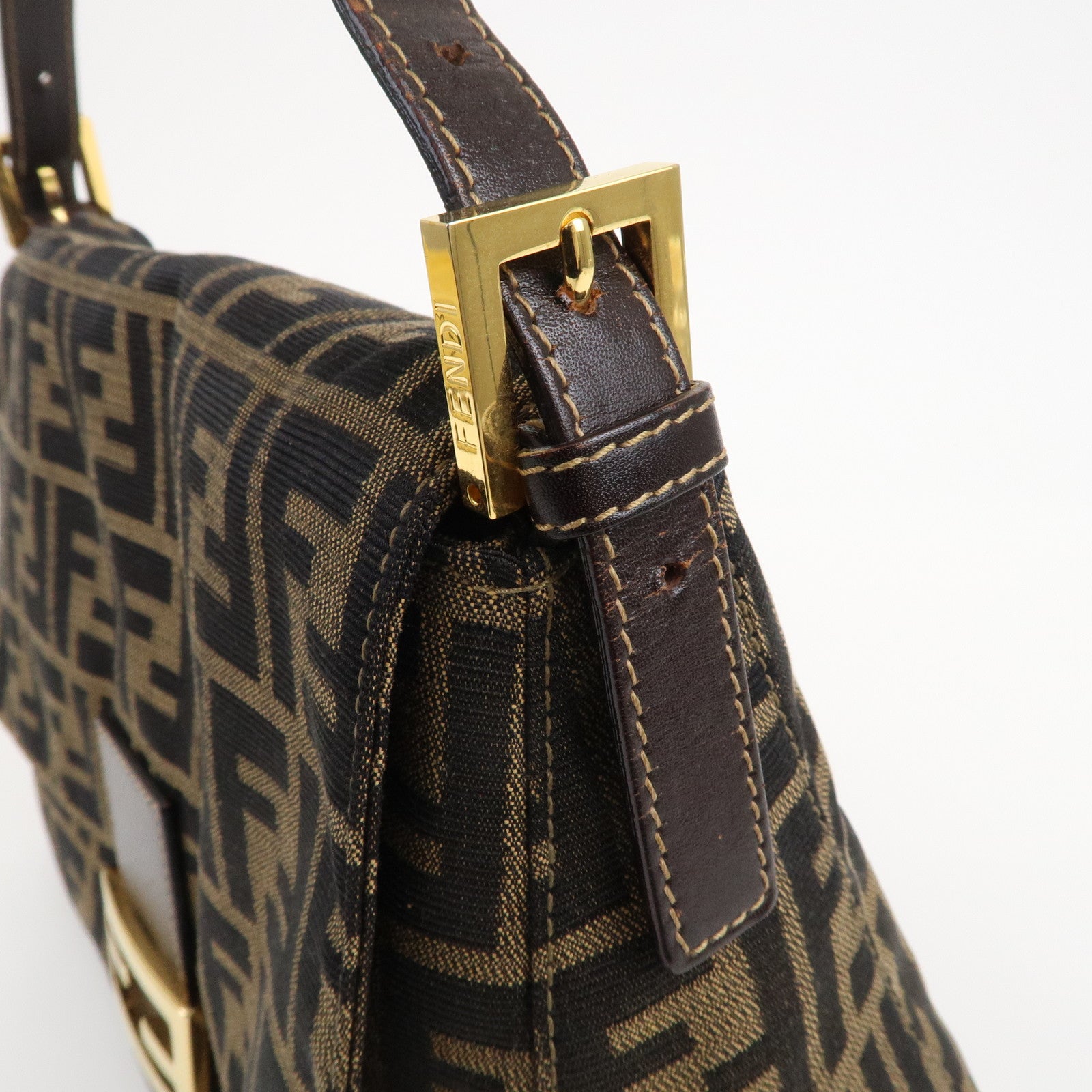 FENDI Mamma Baguette Zucca Canvas Leather Shoulder Bag 26325