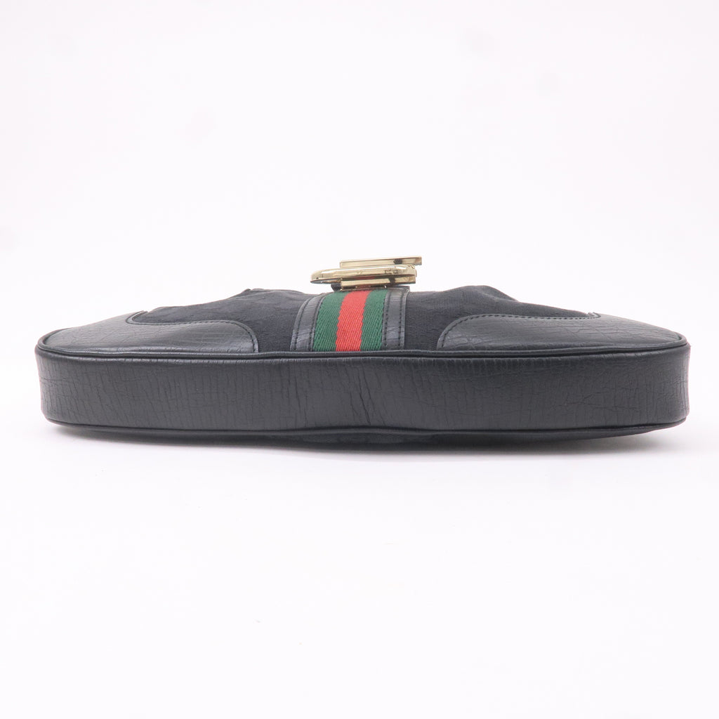 GUCCI Sherry GG Canvas Leather Shoulder Bag Black 130779