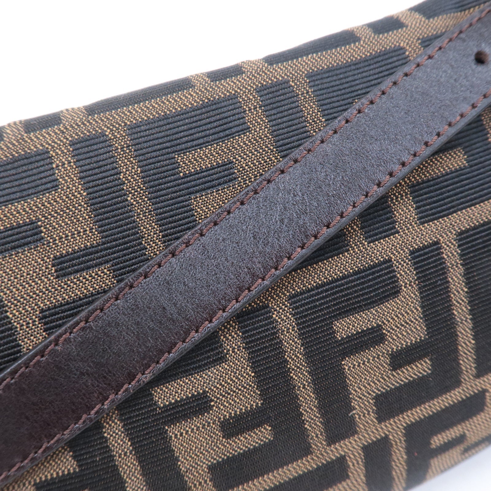 FENDI Mamma Baguette Zucca Canvas Leather Bag Brown 26424