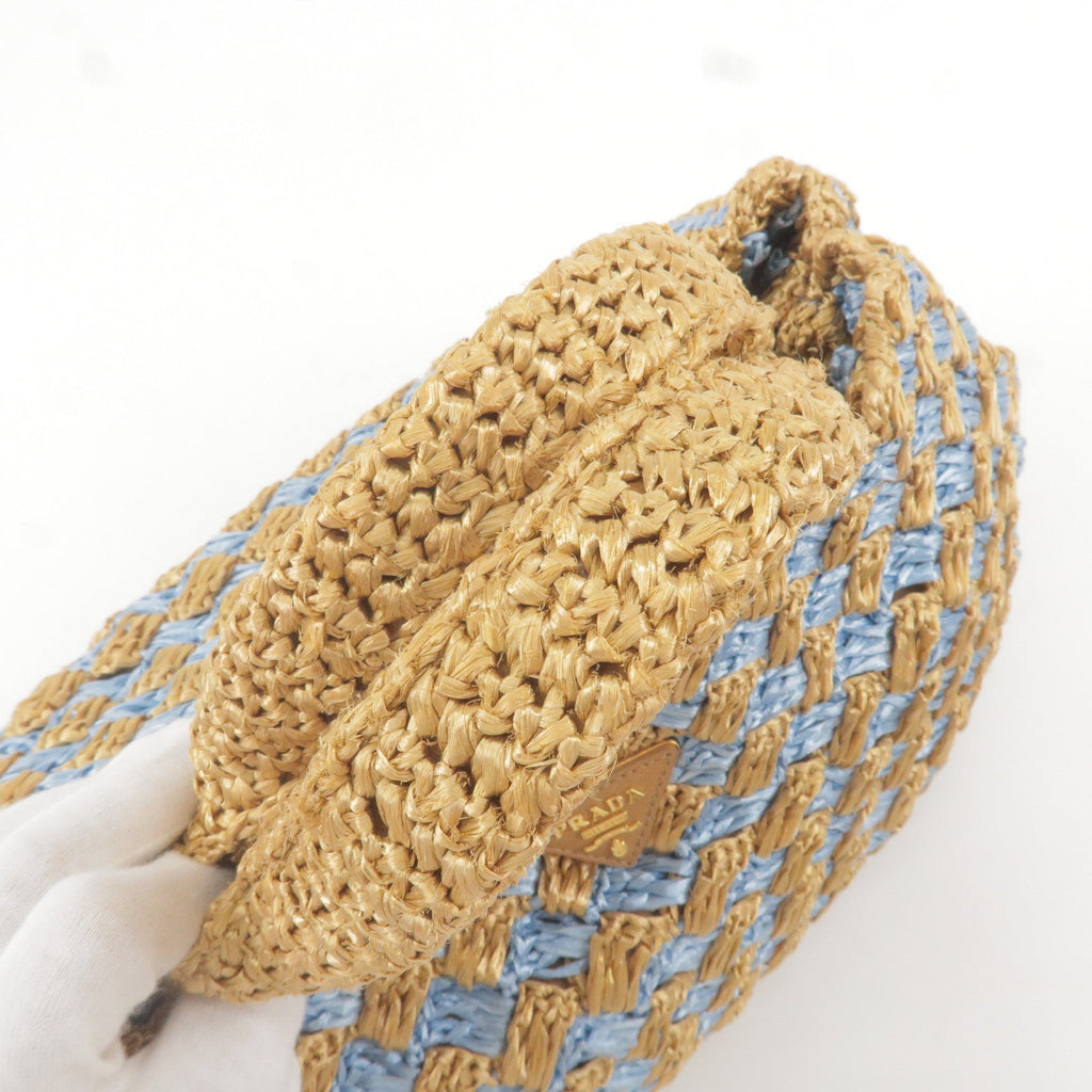 Prada Raffia Crochet Canapa Tote Bag Blue Beige BN2303