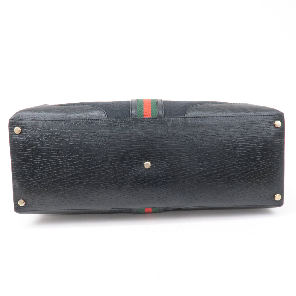 GUCCI Sherry GG Canvas Leather Tote Bag Black 130994