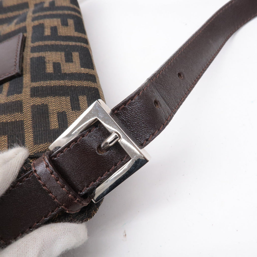 FENDI Mamma Baguette Zucca Canvas Leather Shoulder Bag Brown 26424