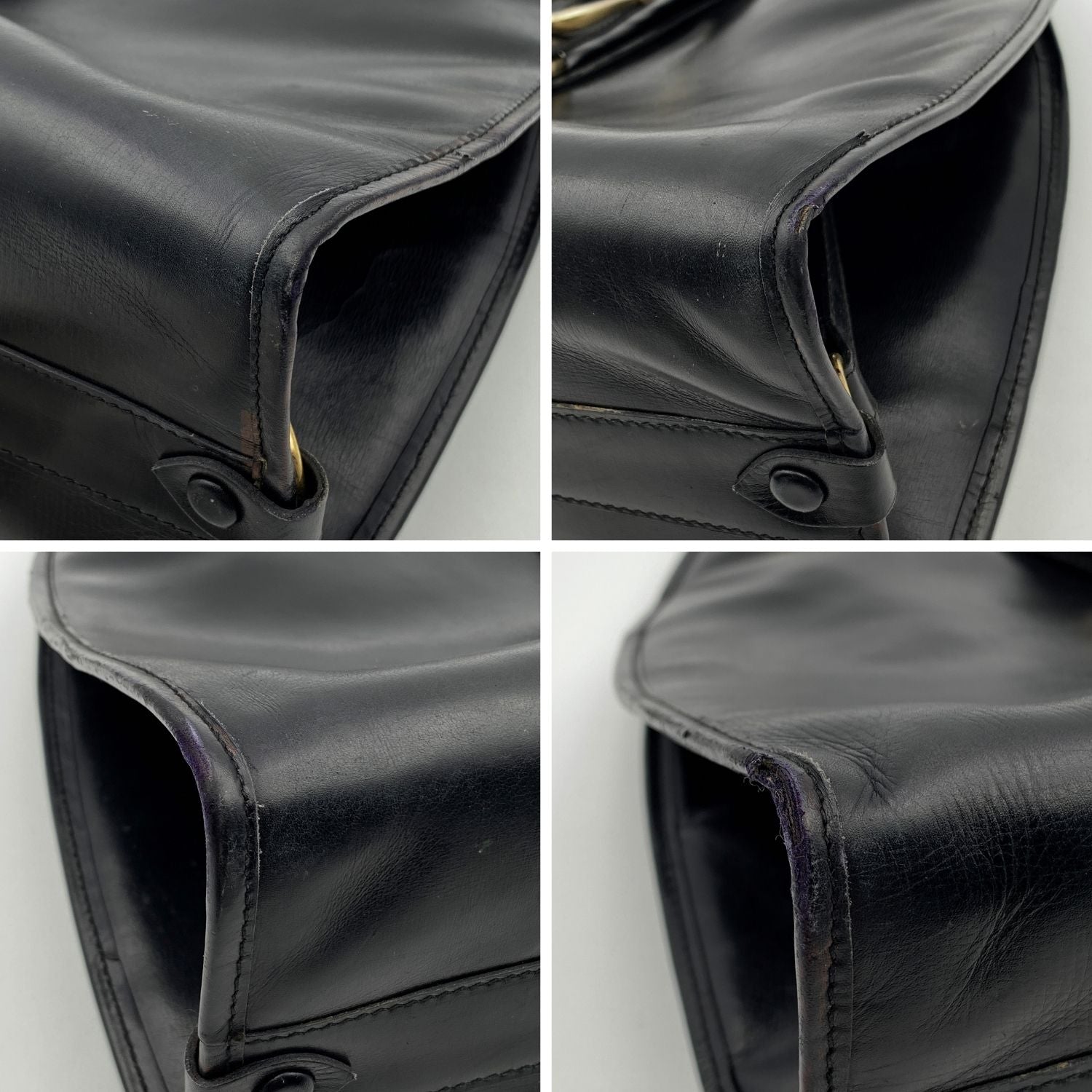 Gucci Vintage Black Leather Stirrup Hobo Bag Handbag