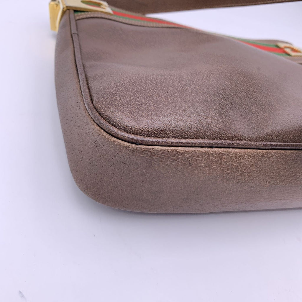 Gucci Vintage Brown Leather Bucket Web Stripes Shoulder Bag