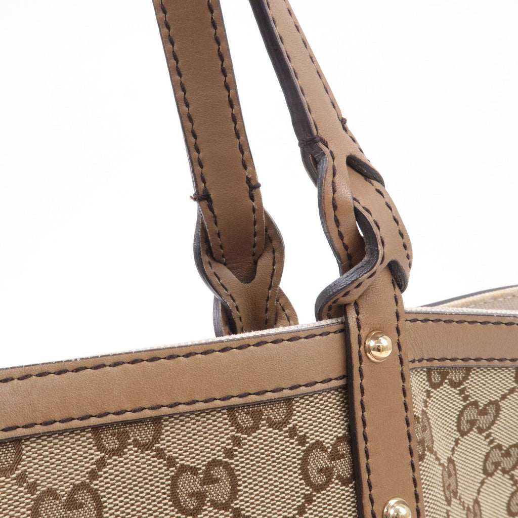 GUCCI GG Canvas Leather Tote Bag Beige Brown 247209