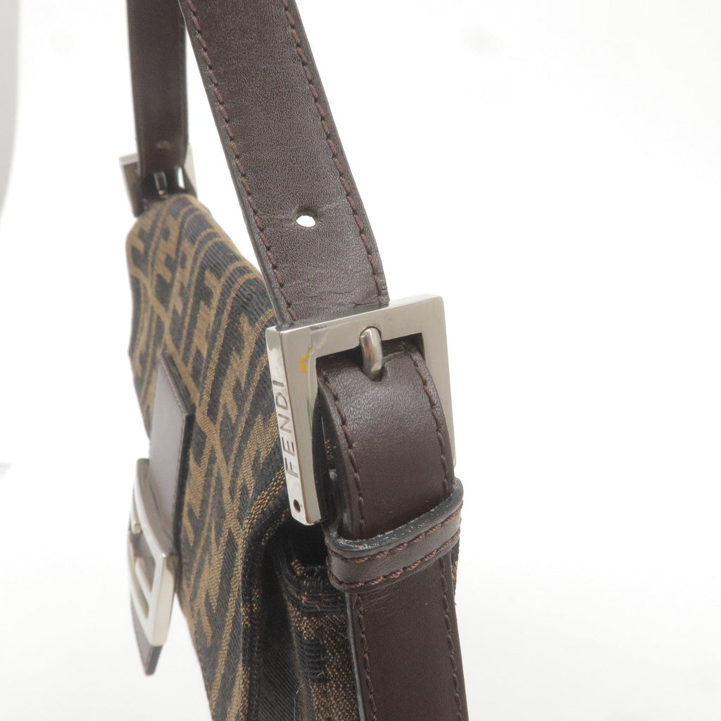 FENDI Zucca Mamma Baguette Canvas Leather Bag Brown Black 26424
